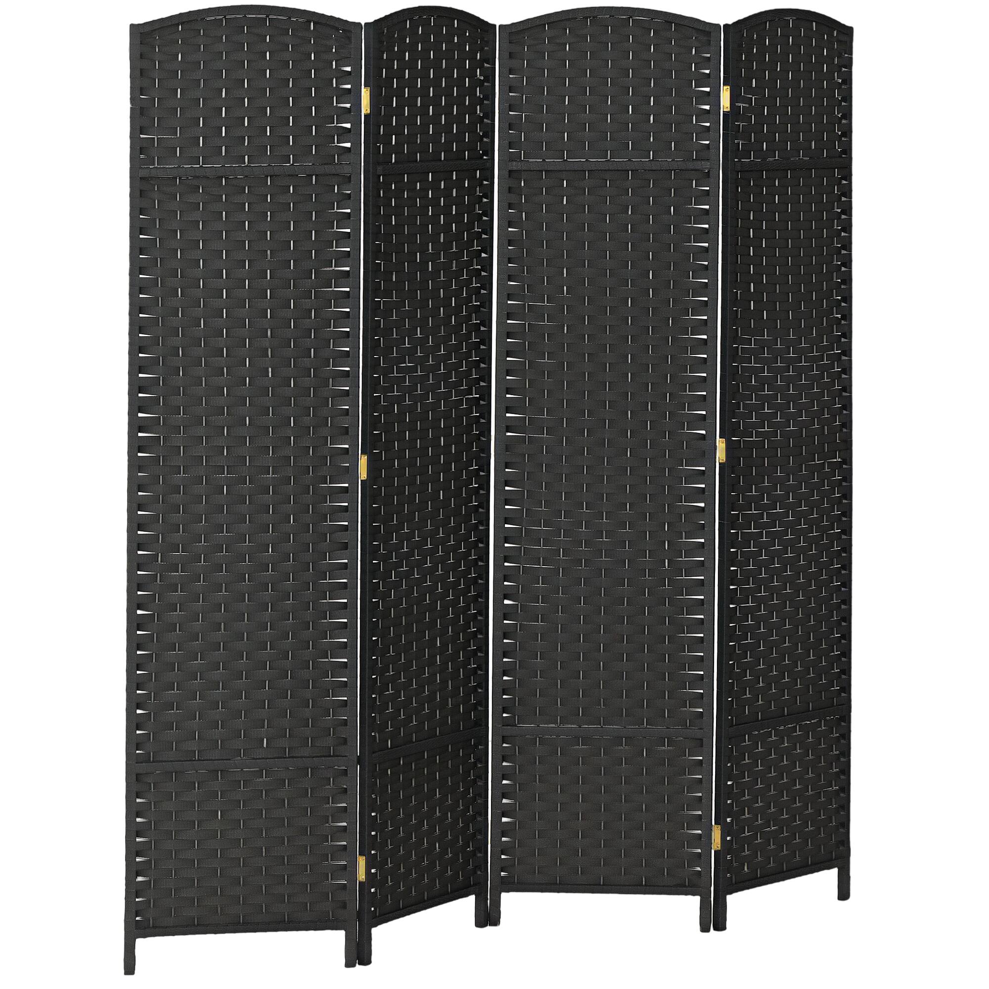 Homcom - Room Divider, 4 Panel Folding Privacy Screen, 5.6' Tall Freestanding Partition for Home Office, Bedroom - Black