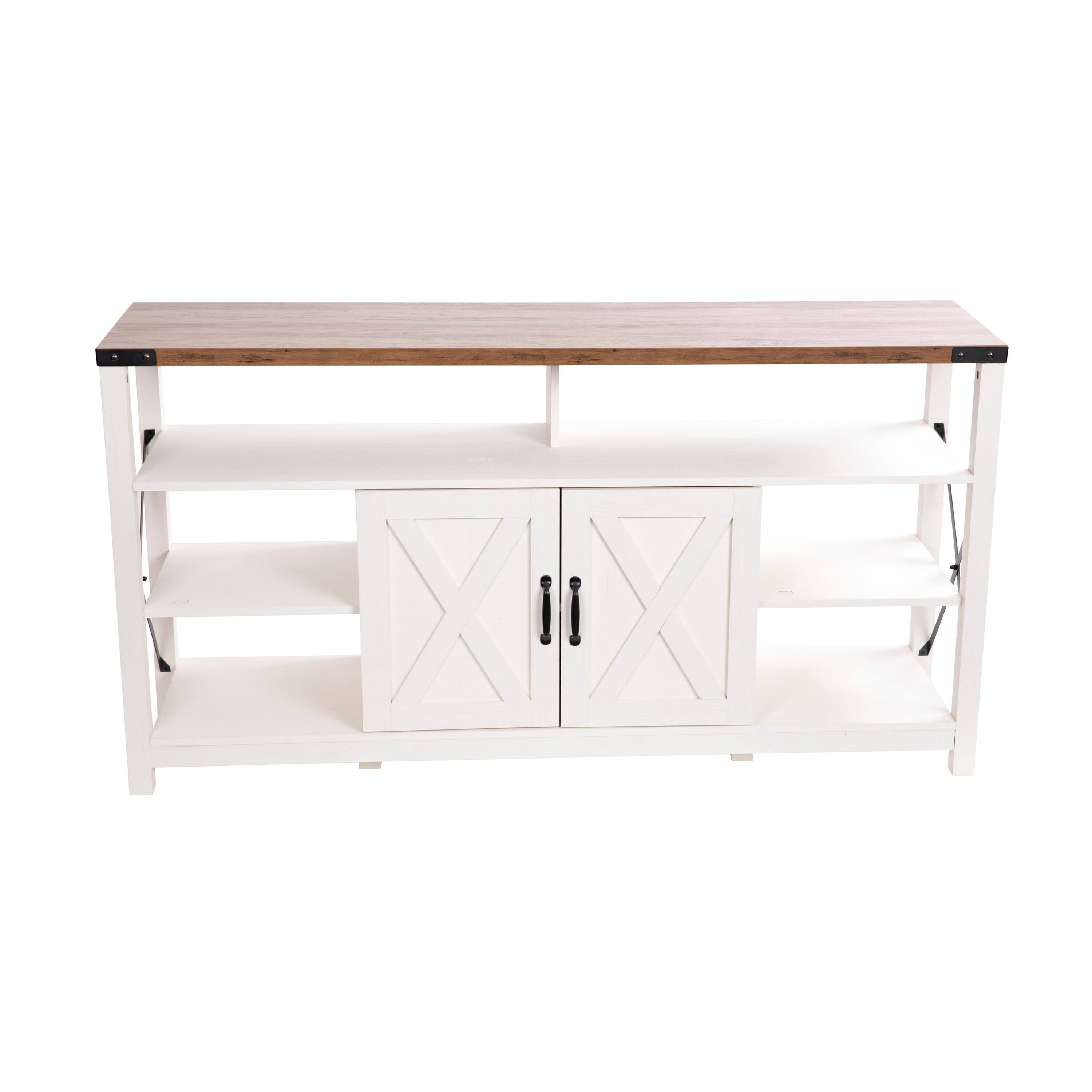 Alt View 1. Emma + Oliver - Marella Modern Rustic Farmhouse Media Console Cabinet with Spacious Open and Closed Storage - White.