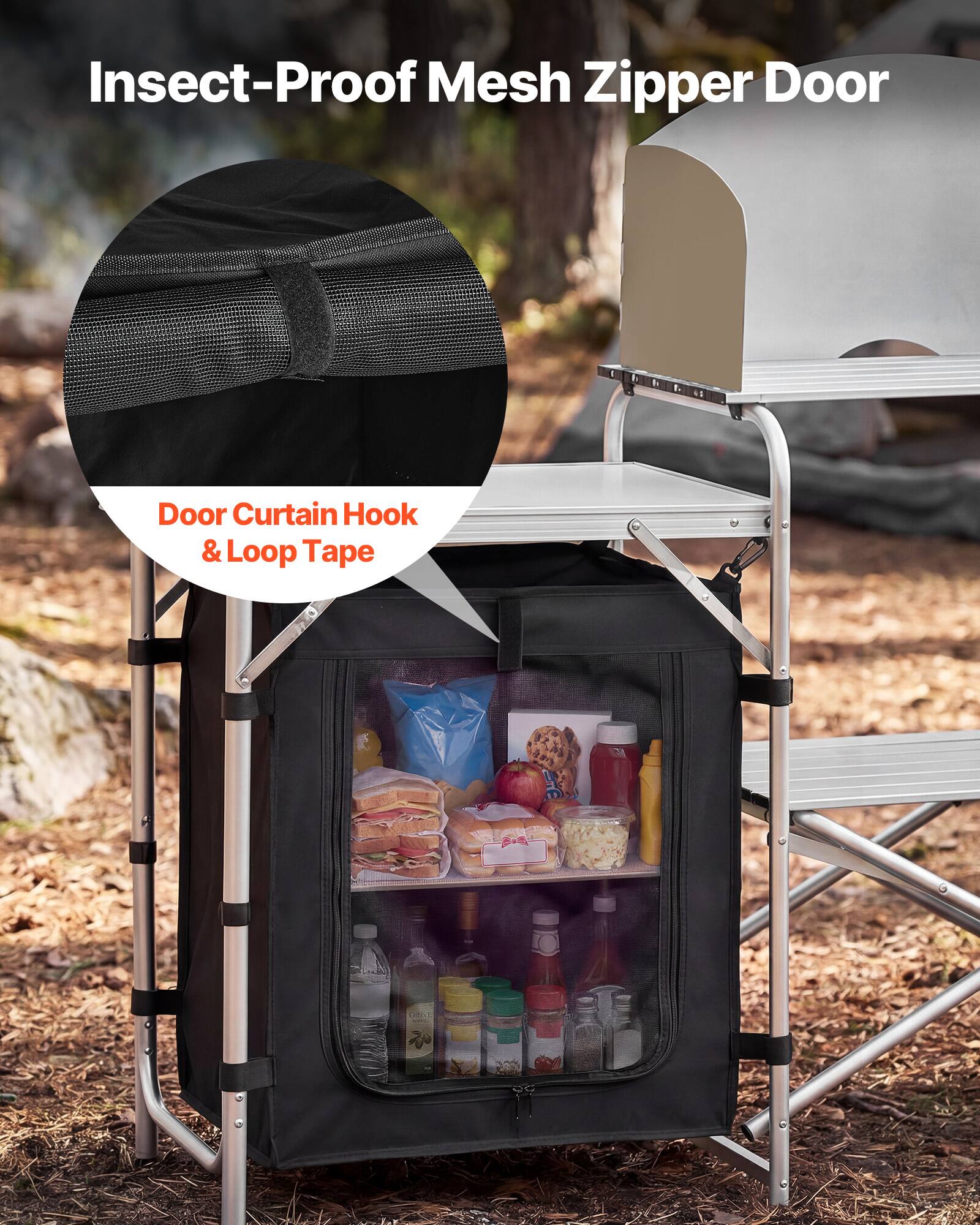 Insect-Proof Mesh Zipper Door  
Door Curtain Hook & Loop Tape