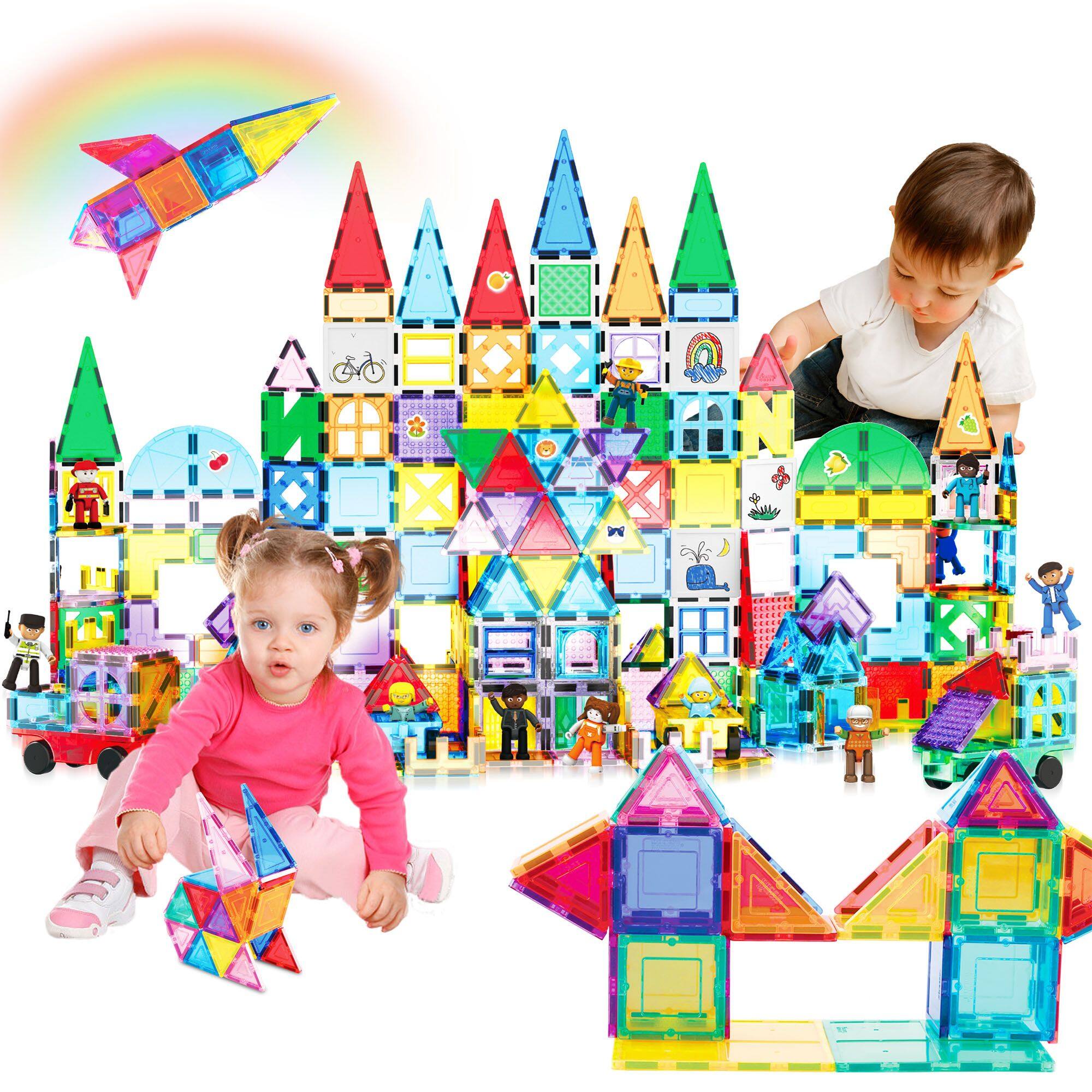 Alt View 3. PicassoTiles - Magnetic Tiles for Kids, 350PCS STEM Construction Building Blocks Set, Educational Toy, Creative Learning Gift.