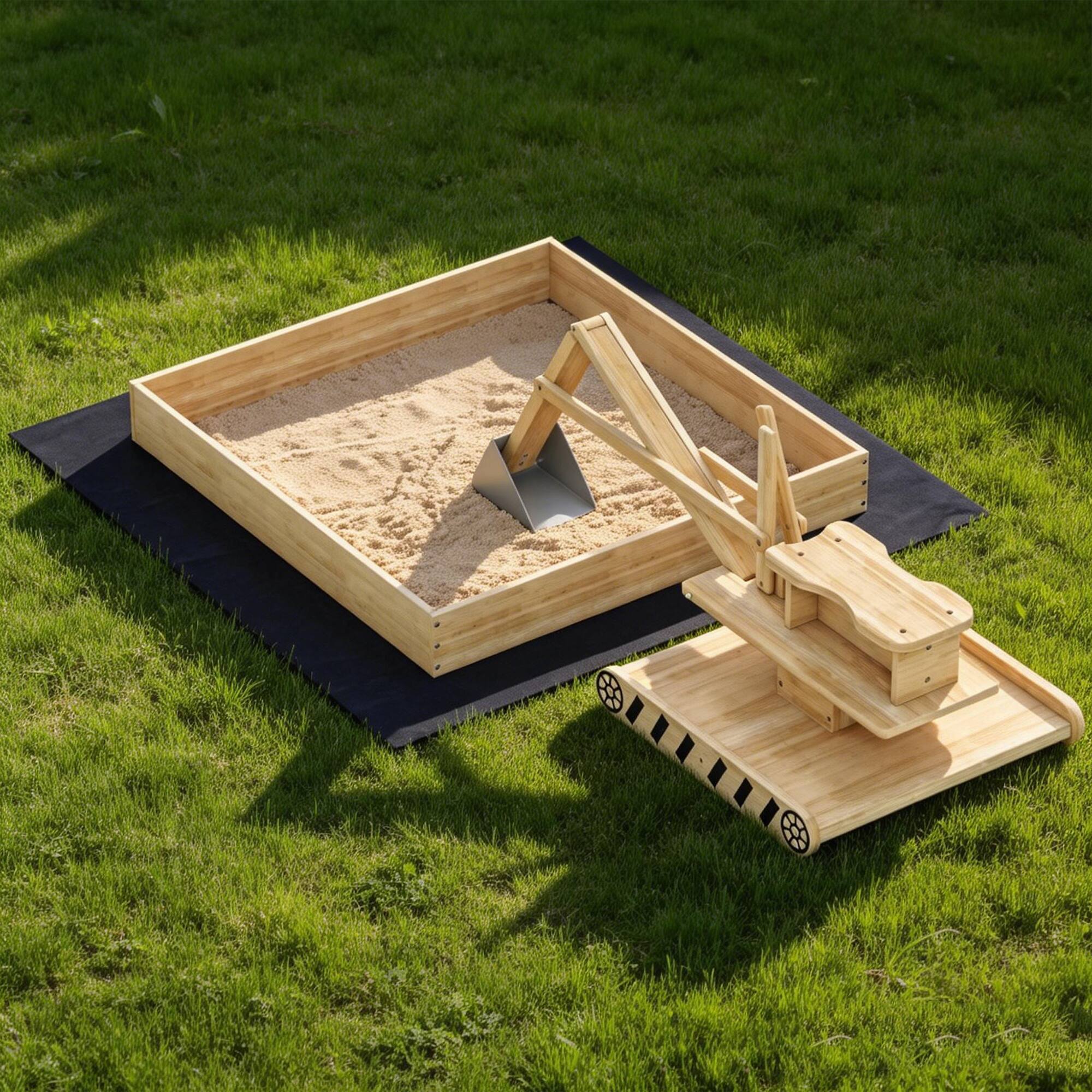 Alt View 1. Qaba - Sandbox with Digger, Kids Sandbox with 360° Rotating Seat & Bottom Liner - Natural wood finish.