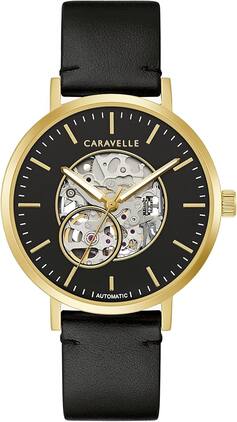 Caravelle by Bulova Leather Automatic Mens Watch - Black