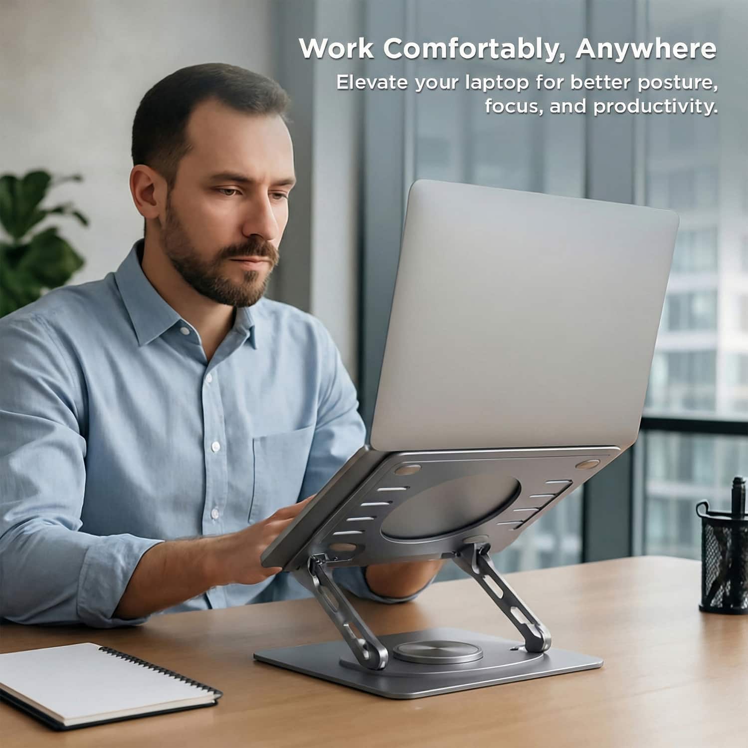 Uncaged Ergonomics Adjustable Swivel Laptop Stand for Desk Space