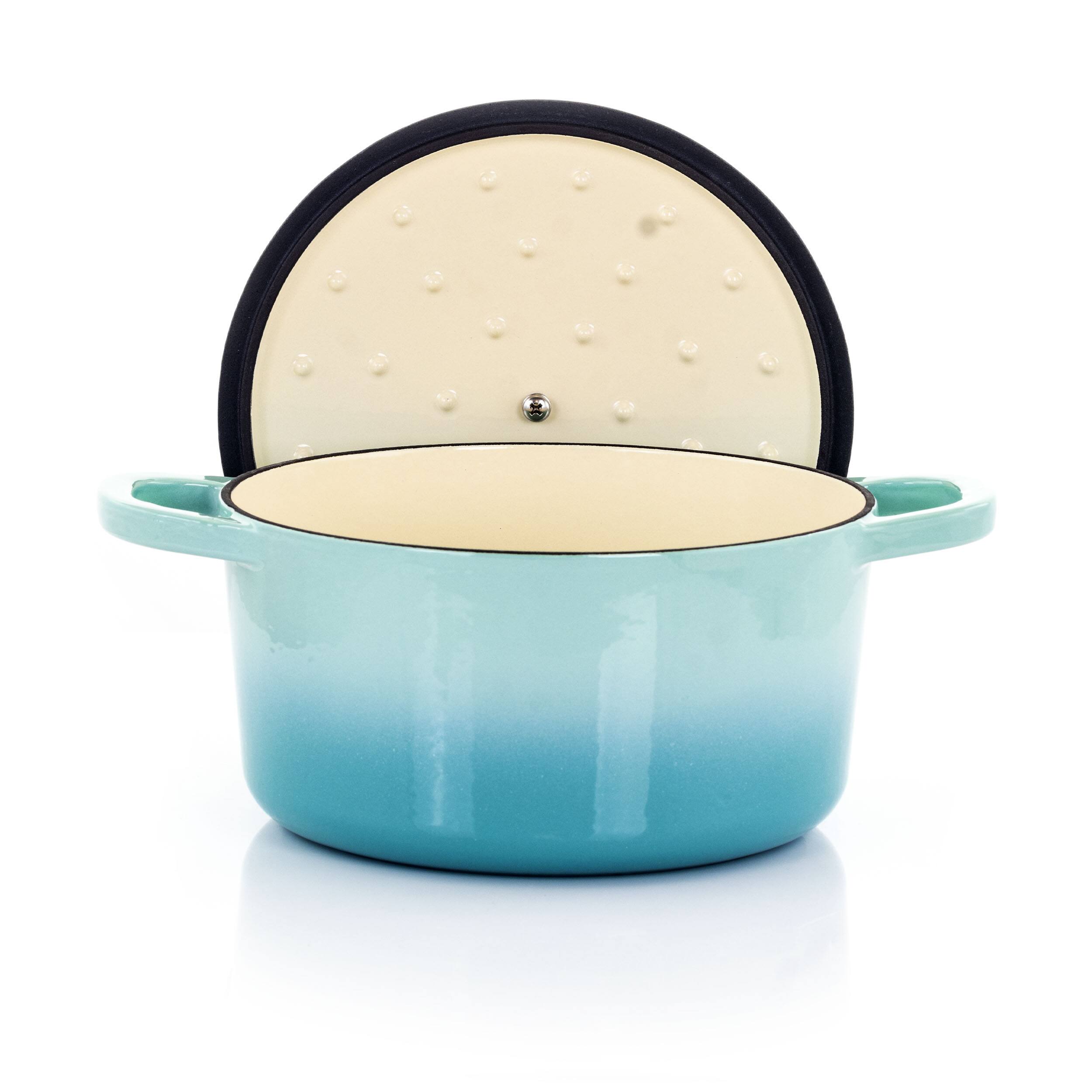 Alt View 2. Crockpot - Crock-Pot Artisan 2 Piece 3 Quarts Enameled Cast Iron Dutch Oven in Aqua Blue - Aqua Blue.