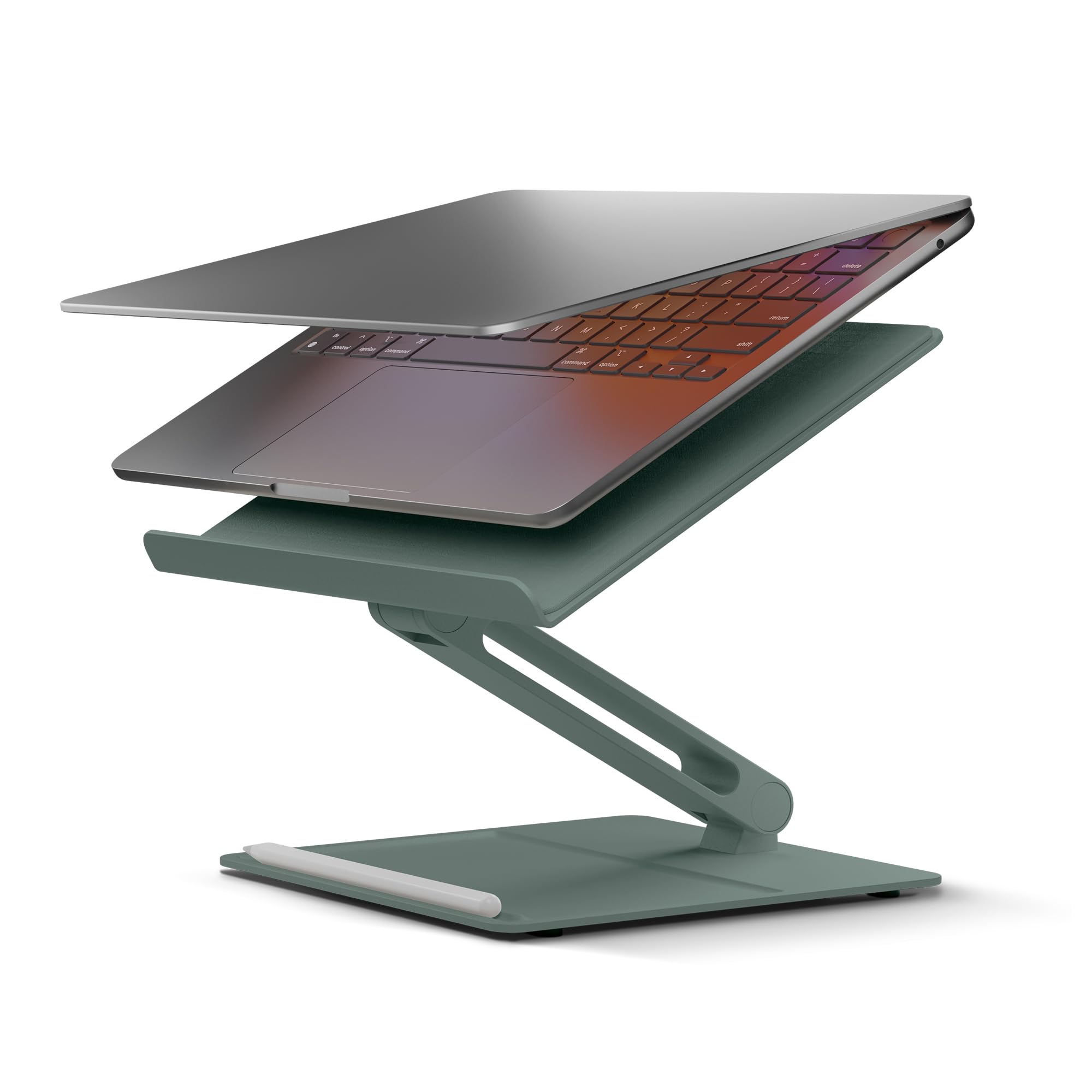 Front. HongFei - Height Adjustable Ergonomic Desk Laptop Stand, Compatible with MacBook, iPad & Laptops/Tablets up to 5kg, Slate Green - Slate Green.