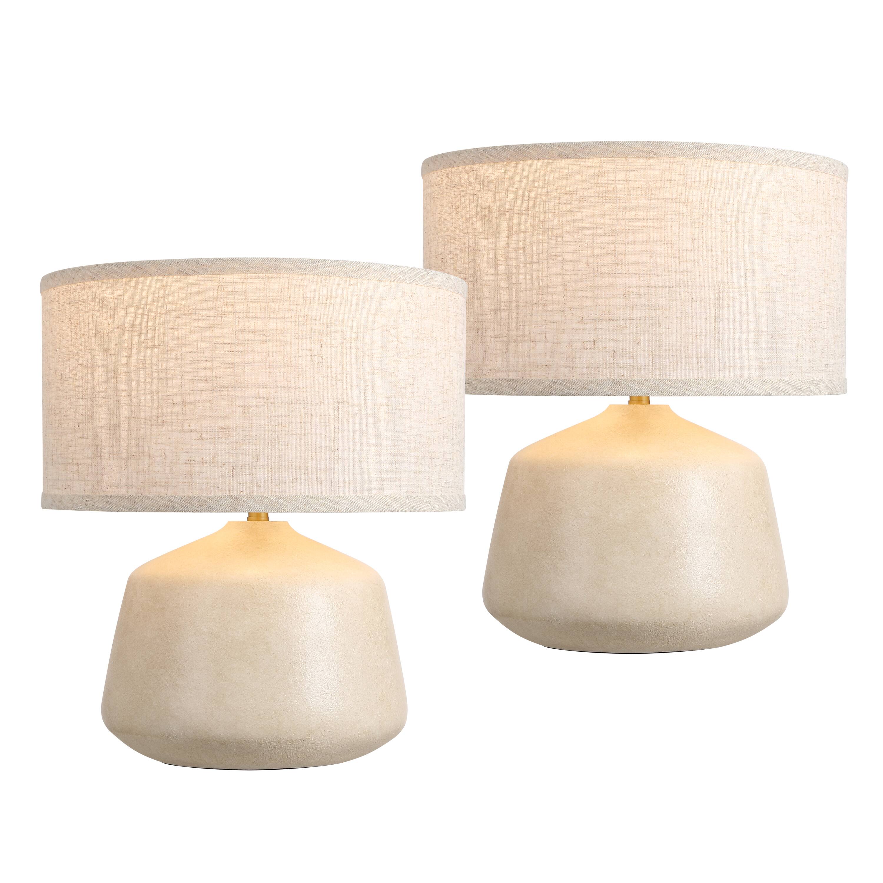 Front. Jonathan Y - Mikel 17.3 in. Organic Modern Tapered Sculptural Textured Ceramic-Look Resin LED Table Lamp, Cream (Set of 2) - Cream.