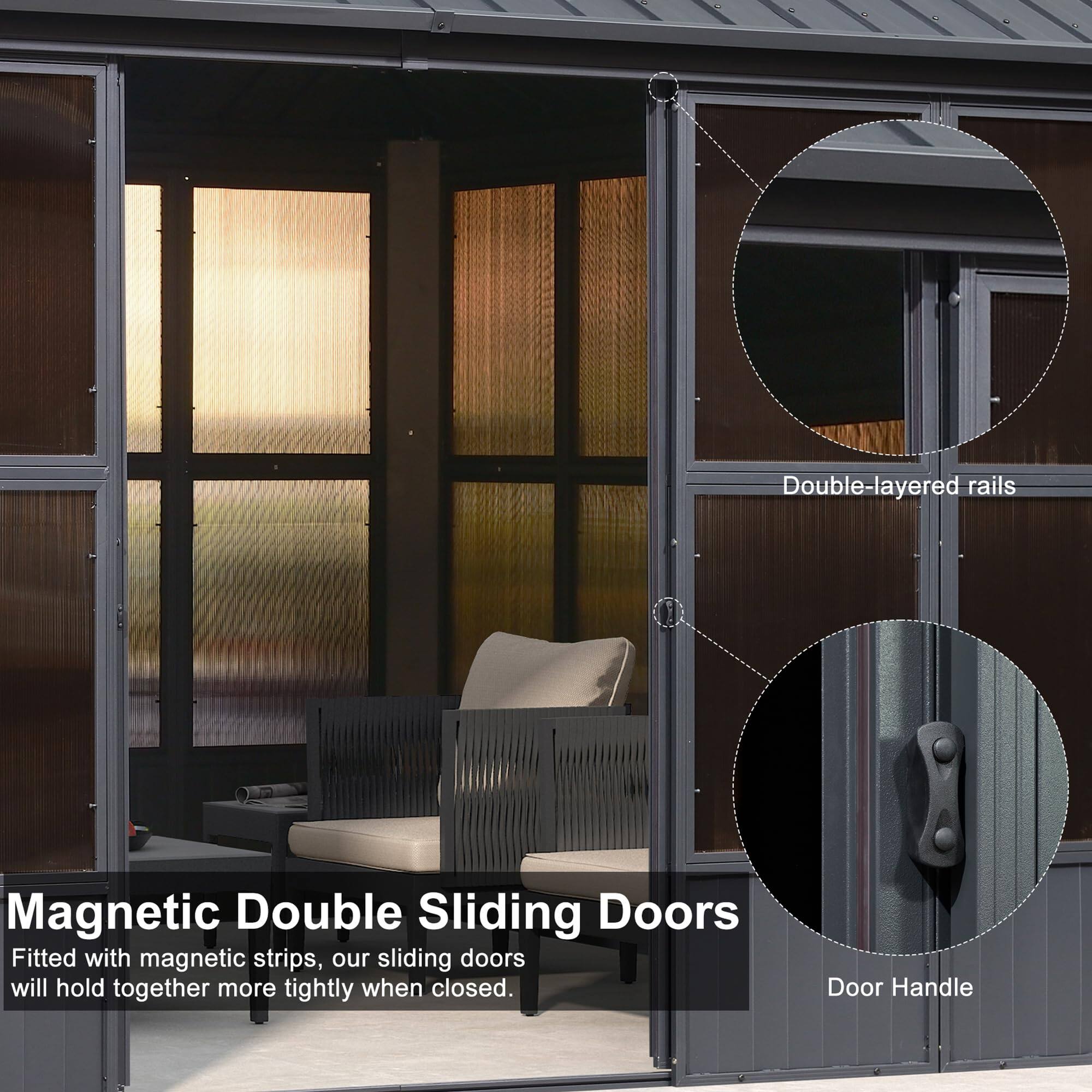 Magnetic Double Sliding Doors

Fitted with magnetic strips, our sliding doors will hold together more tightly when closed.

Double-layered rails

Door Handle