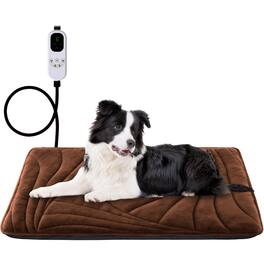 Reds Spade - Large Dog Heating Pad With Washable Cover Soft Plush Pet 9 Adjustable Temperature Timer Chew resistant Cord - Brown L: 35'' x 24''