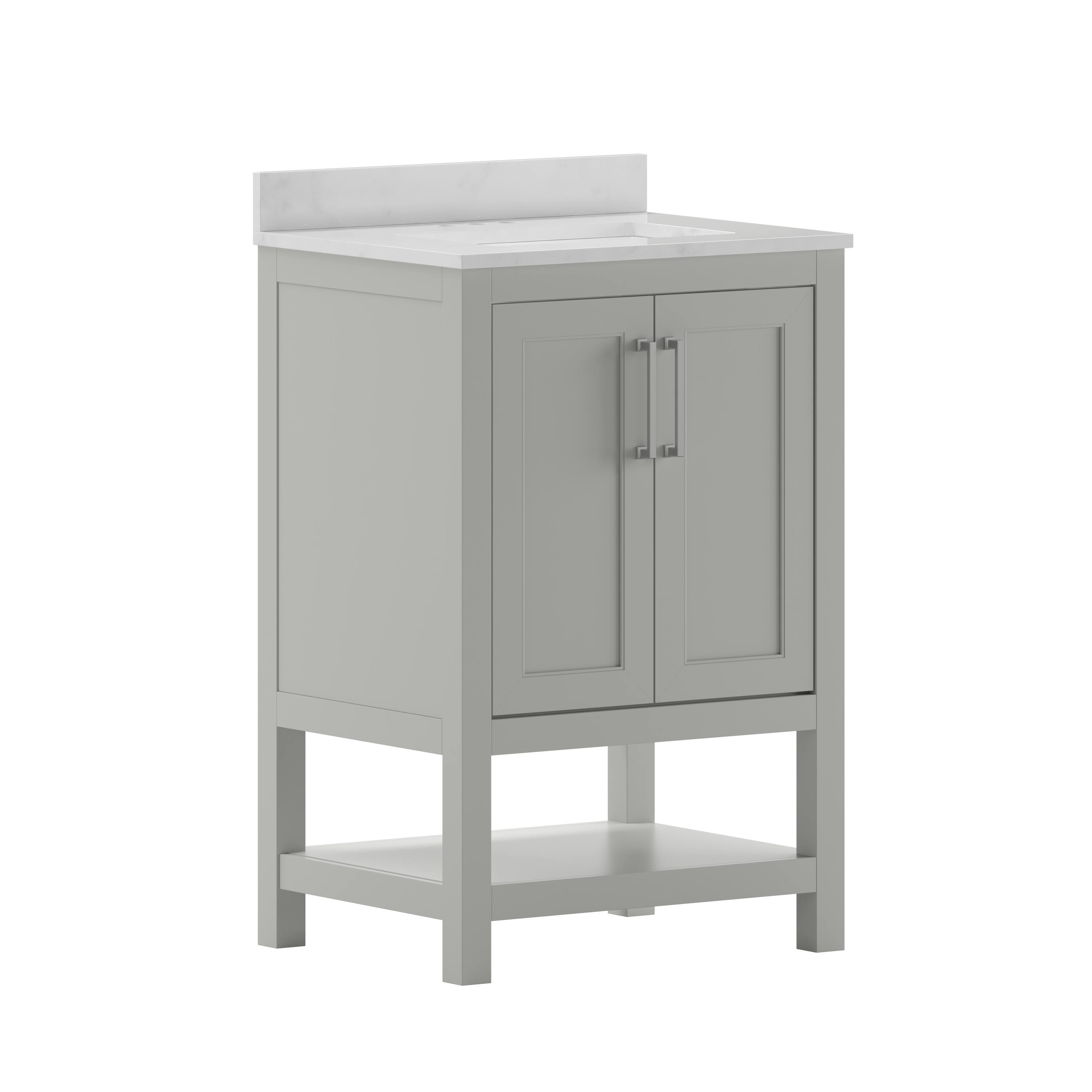 Alt View 1. Emma + Oliver - Vesta Bathroom Vanity, Single Sink Cabinet with 2 Soft Close Doors and Open Shelf, Carrara Marble Finish Countertop - Gray.