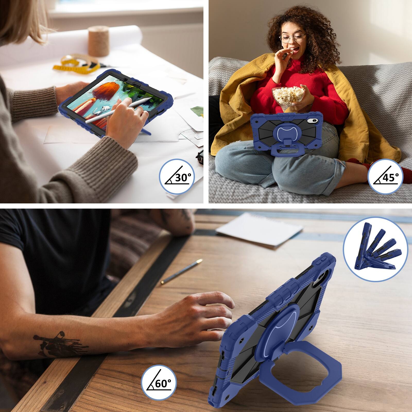 Alt View 4. UUCOVER - Shockproof Case for Lenovo Idea Tab 11 inch (TB336) 2025 /K11 Gen 2 360° Rotating Stand Hand Grip Cover+Shoulder Strap - Navy+Black.
