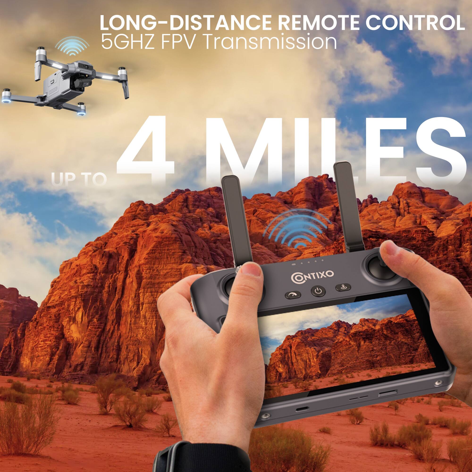 LONG-DISTANCE REMOTE CONTROL  
5GHz FPV Transmission  
UP TO 4 MILES
