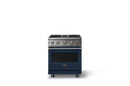 Viking - 30"W. 4.0 Cu. Ft. Freestanding Self-Clean Open Burner Gas Convection Range - Slate Blue w. Brushed Brass Trim - Slate Blue