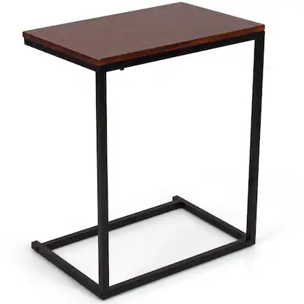 Front. Pefilos - 26 Inch Beside Sofa Laptop Holder End Stand Desk-Dark Brown, Elegant Laptop Holder Side Table, Sturdy Steel & MDF - Brown.