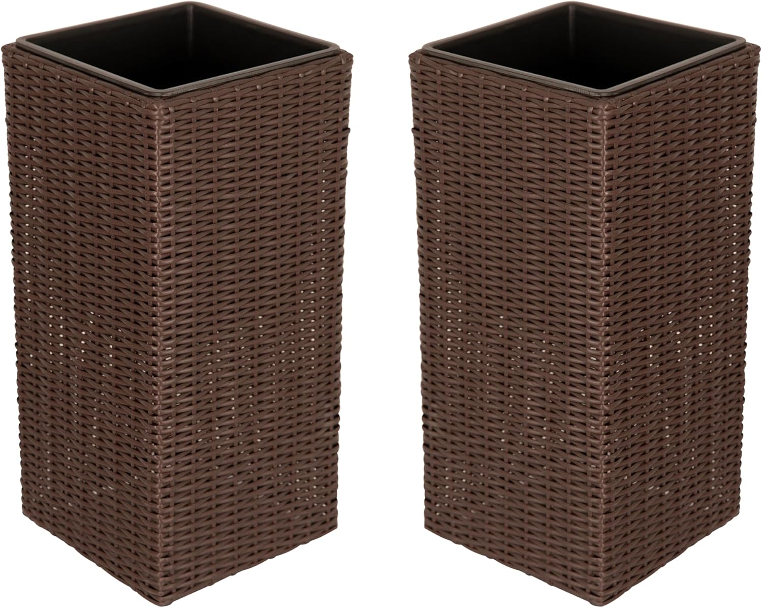 Alt View 1. Balkene Home - Tall Planter and Sierra Square Wicker Planter Set of 2 - Modern Outdoor Planters for Patio, Balcony, or Garden - Brown.