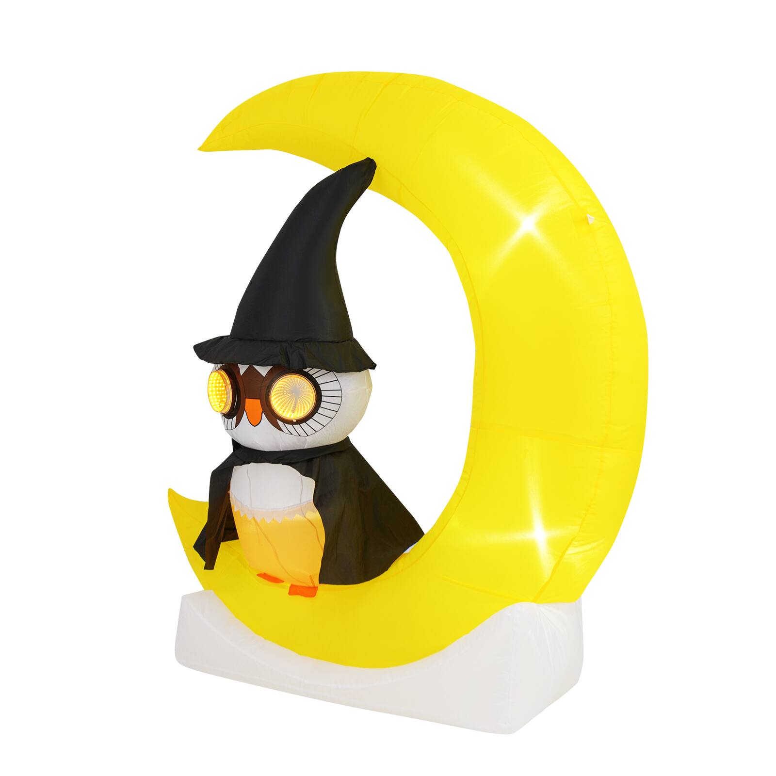 Left. WELLFOR - Inflatable Halloween Owl on Moon Decoration with LED Lights and Wizard Owl Design - Multicolor.