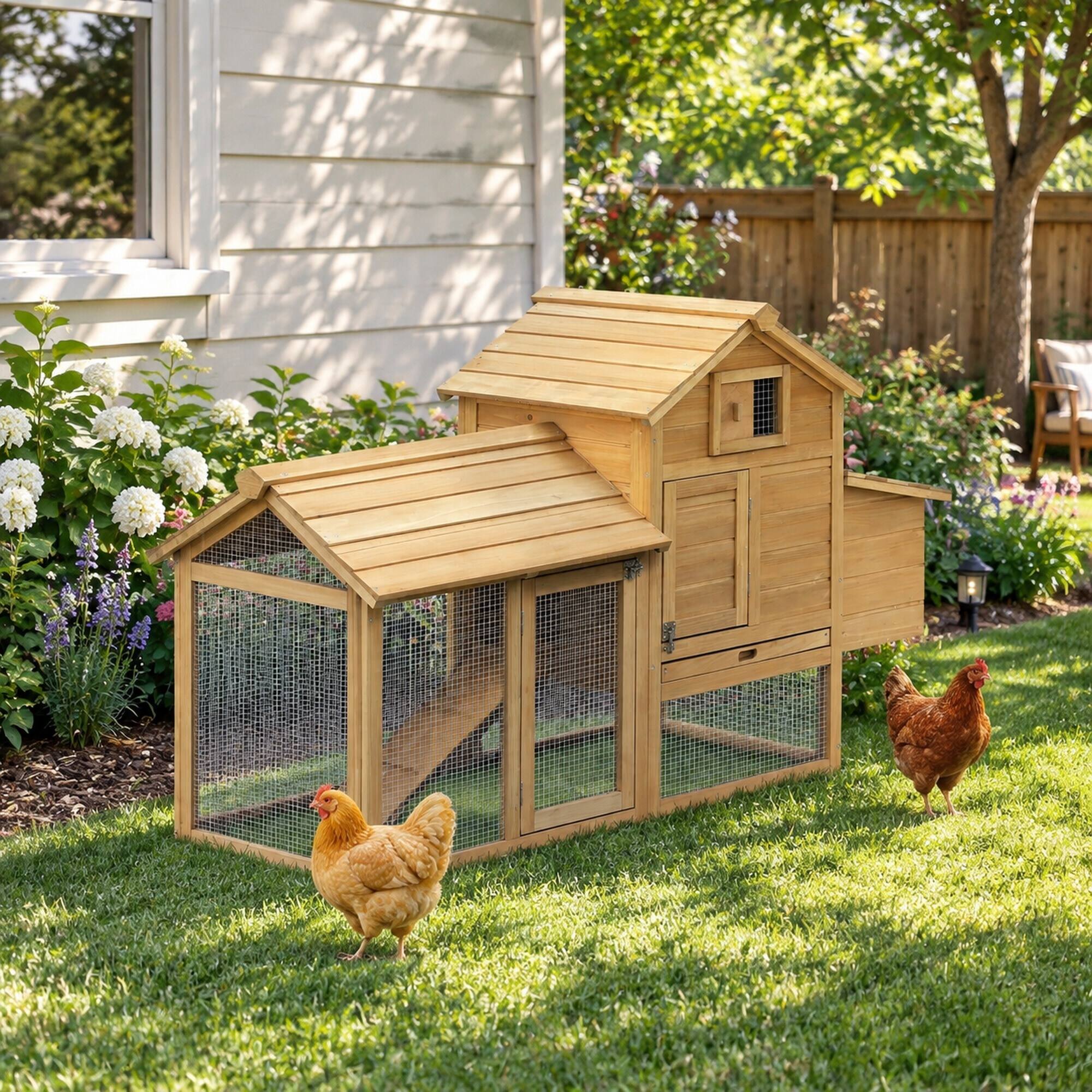 Alt View 1. RYHNUYNE - 59 in Wooden Chicken Coop, Fir Wood Hen House, Nesting Box, Removable Tray, Outdoor Backyard.