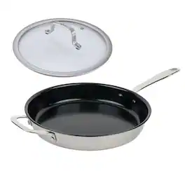 Alva - Maestro Nonstick Stainless 5-Ply Frying Pan & Glass Lid 9.5" - Easy to Clean, Oven Safe - Black