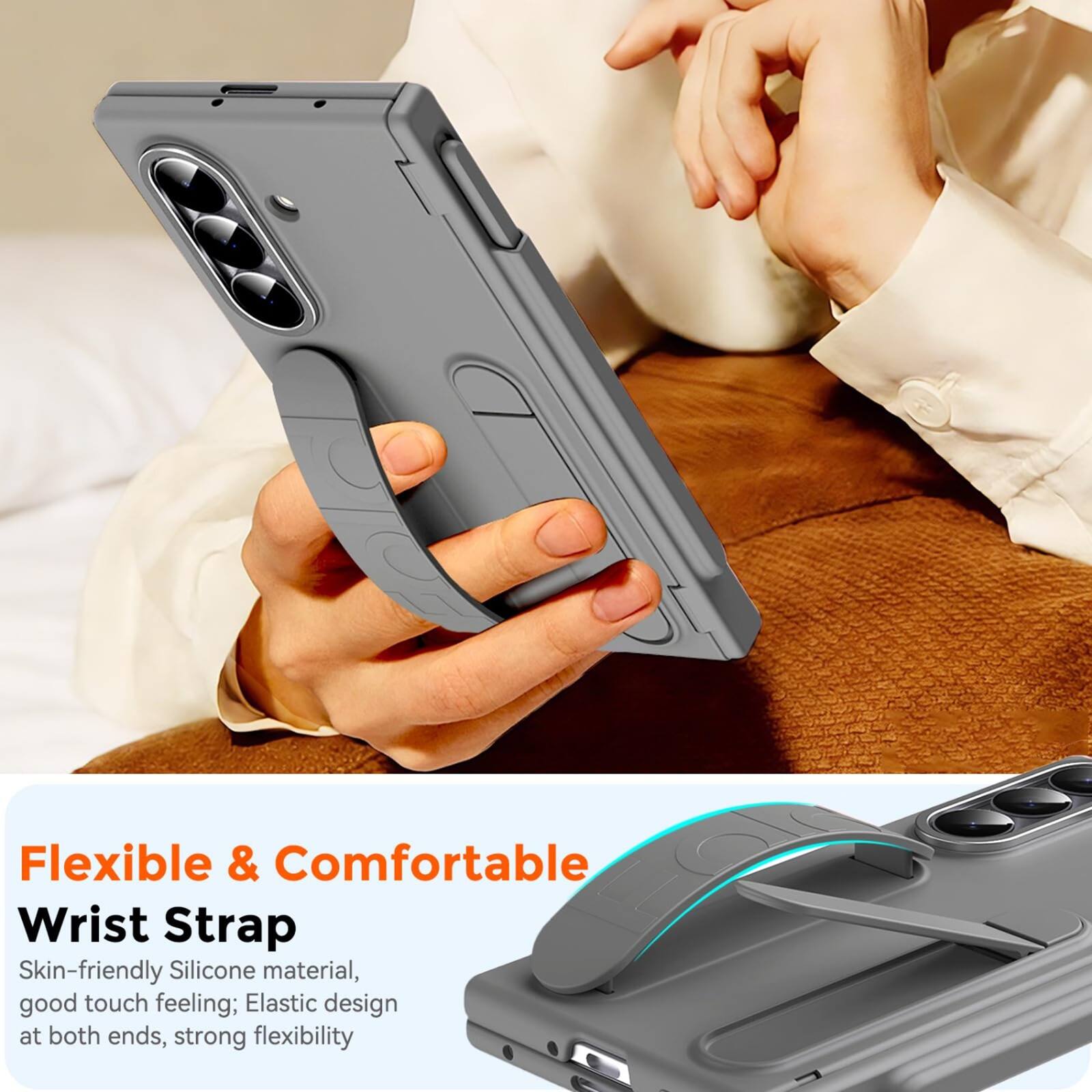Flexible & Comfortable Wrist Strap  
Skin-friendly Silicone material, good touch feeling; Elastic design at both ends, strong flexibility