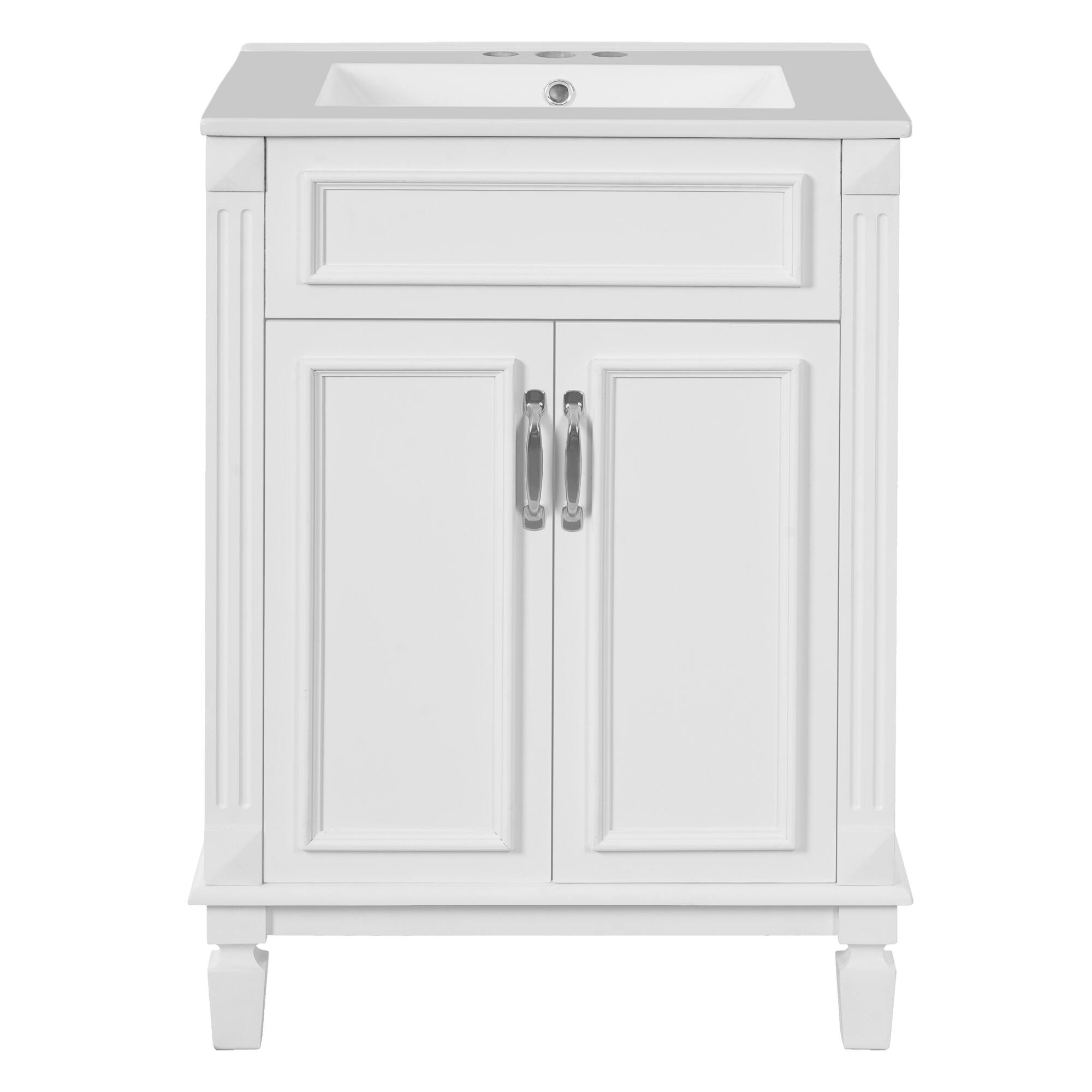 Alt View 6. ELEMENT ACE - Modern Bathroom Vanity with Ceramic Sink and Soft-Closing Doors, Solid Wood Frame Storage Cabinet - White.