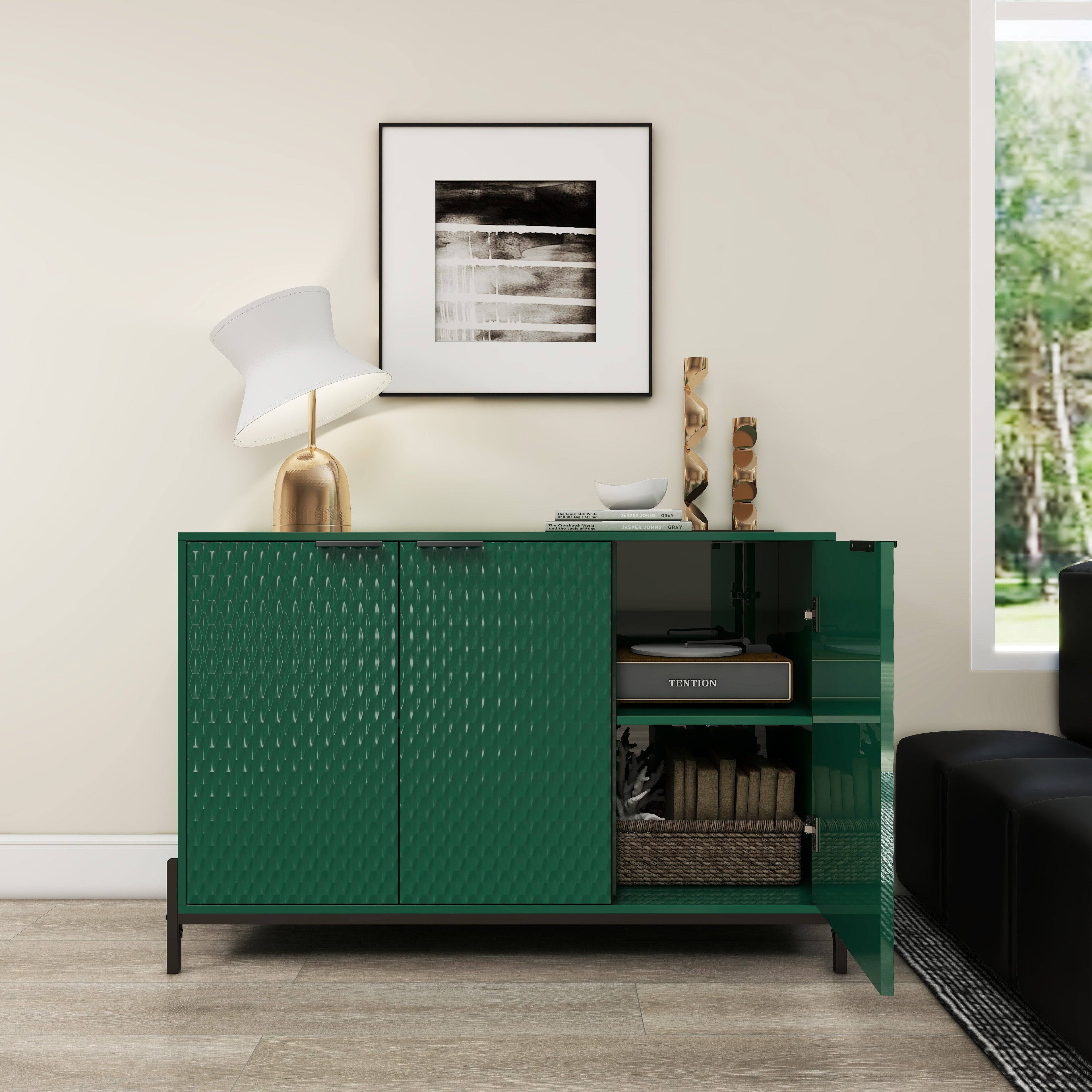 Alt View 7. Boyel Living - Green 31.5 in. H Modern 3-Door Storage Cabinet with High-gloss Finish and Featuring Iron Handles - Green.
