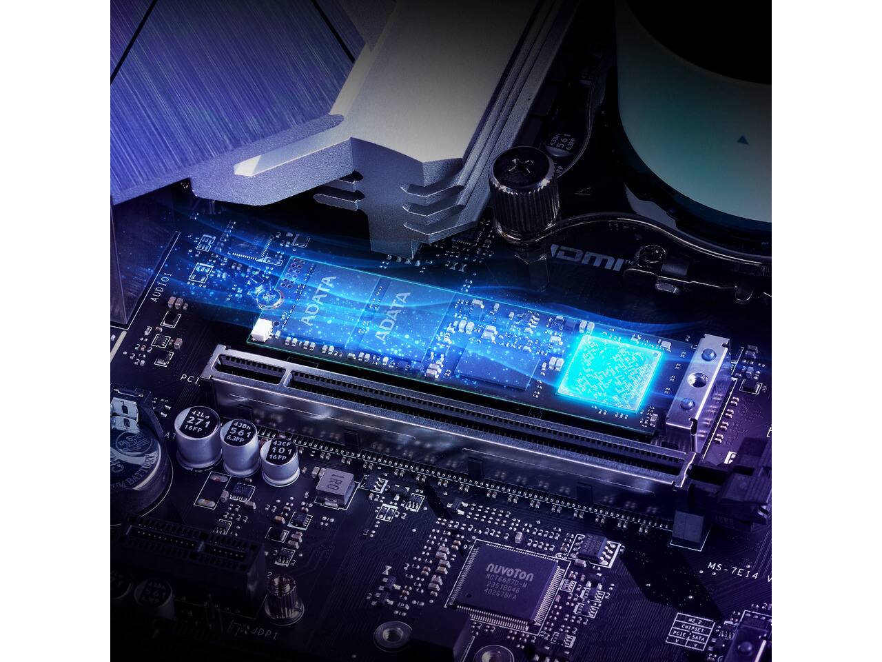 438 6.3FP  
AUDIO! 2 PCI 42La 271 16FP BATT  
438h 561 63FP  
ADATA 43CF 10 16FP 1RO  
ADATA R a  
K  
DMI 45 ER 6  
nnnn  
4 4  
nuvoTon NCT6687D-M 2351B046 y 402G7BFA  
MS 7E14 V  
JDP1  
PCIE SATA