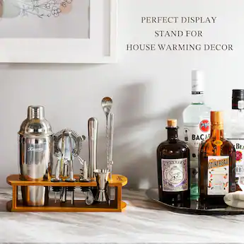 KITESSENSU Cocktail Shaker Set Bartender Kit with Stand | Bar Set Drink Mixer Set with All Essential Accessory Tools: Martini Shake SLIVER