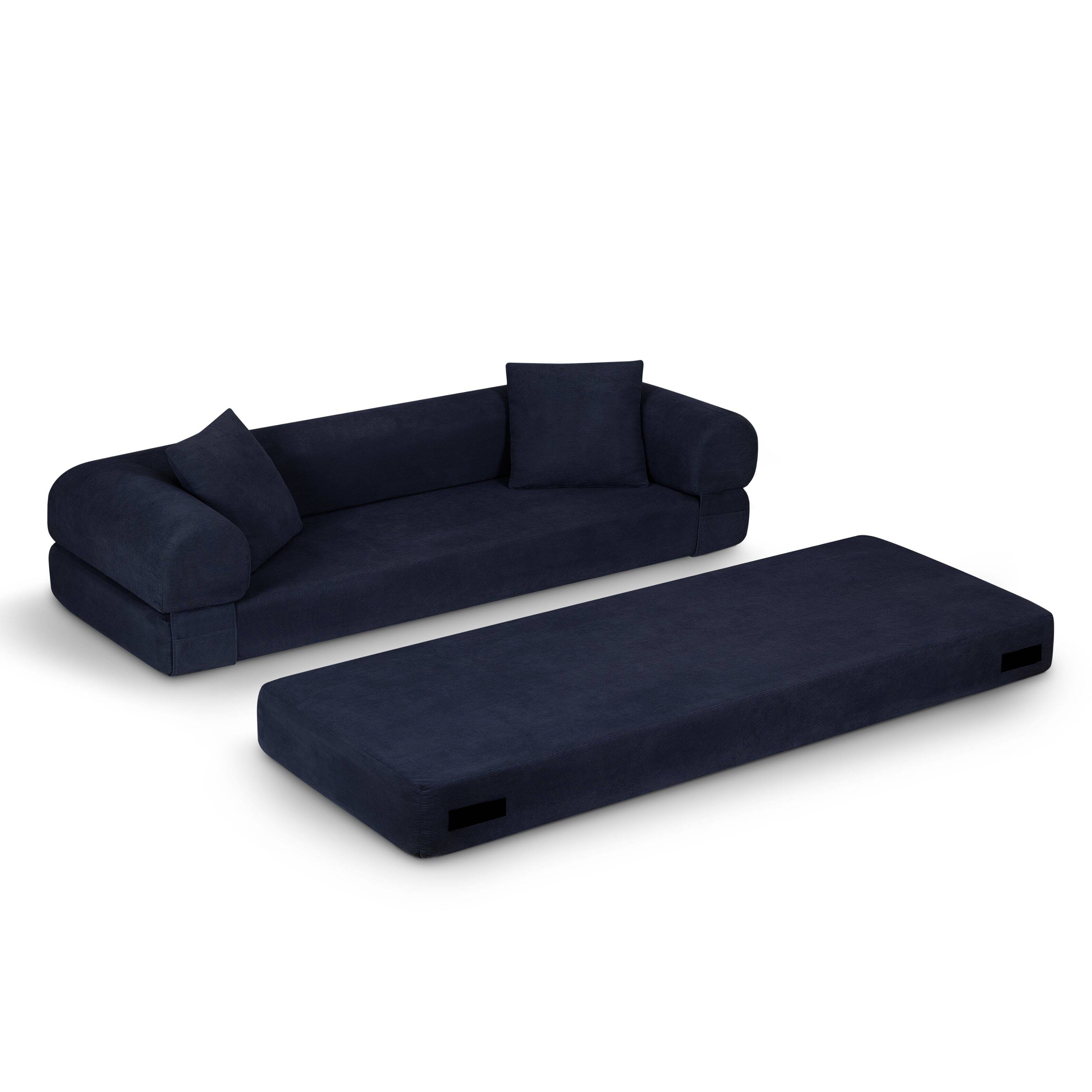 Alt View 2. Loheer - Loheer 80 Inch Convertible Sofa Bed Queen, Deep Blue Corduroy Fold Out Couch with Storage, Compressed Couch in a Box - Dark Blue.
