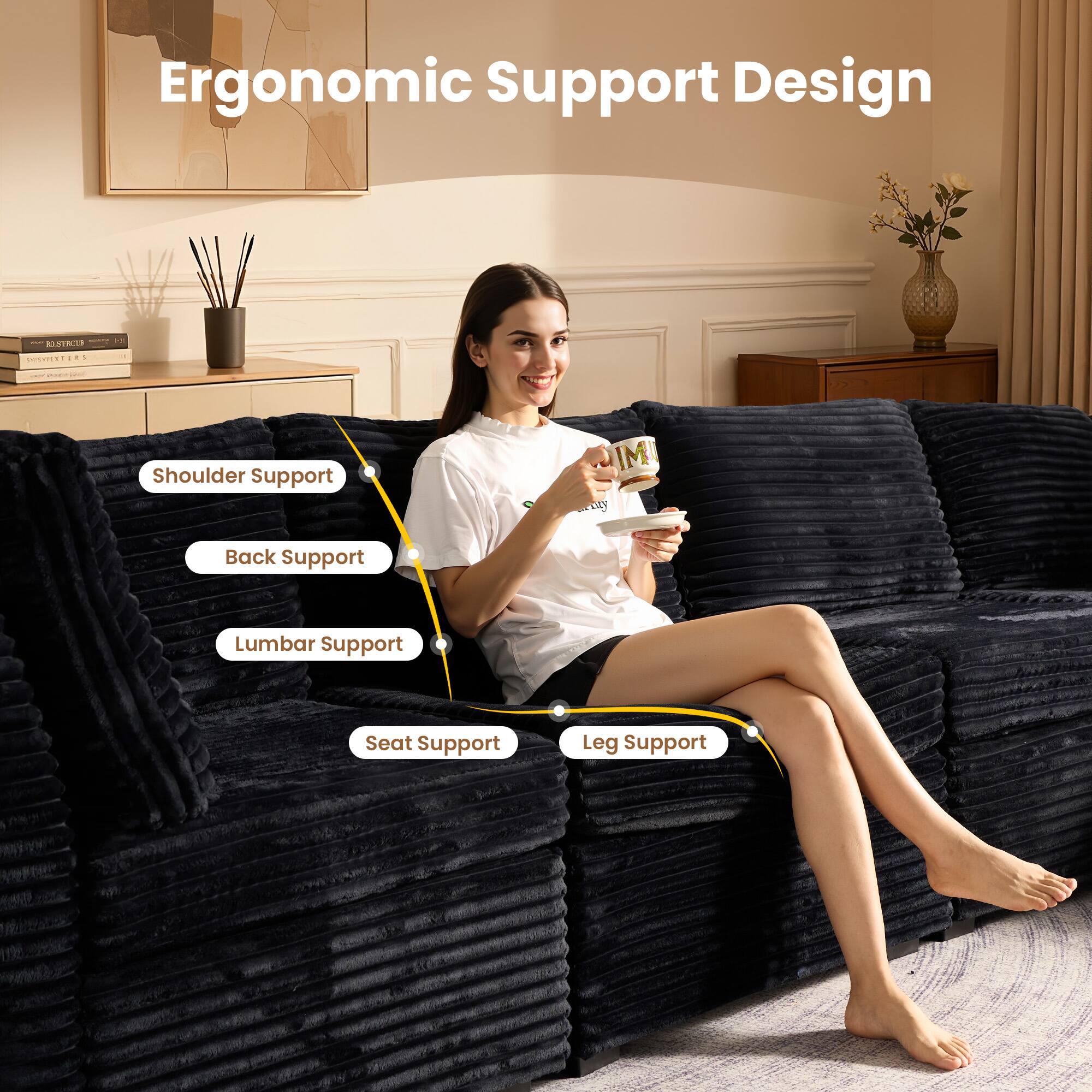 Ergonomic Support Design

- Shoulder Support
- Back Support
- Lumbar Support
- Seat Support
- Leg Support