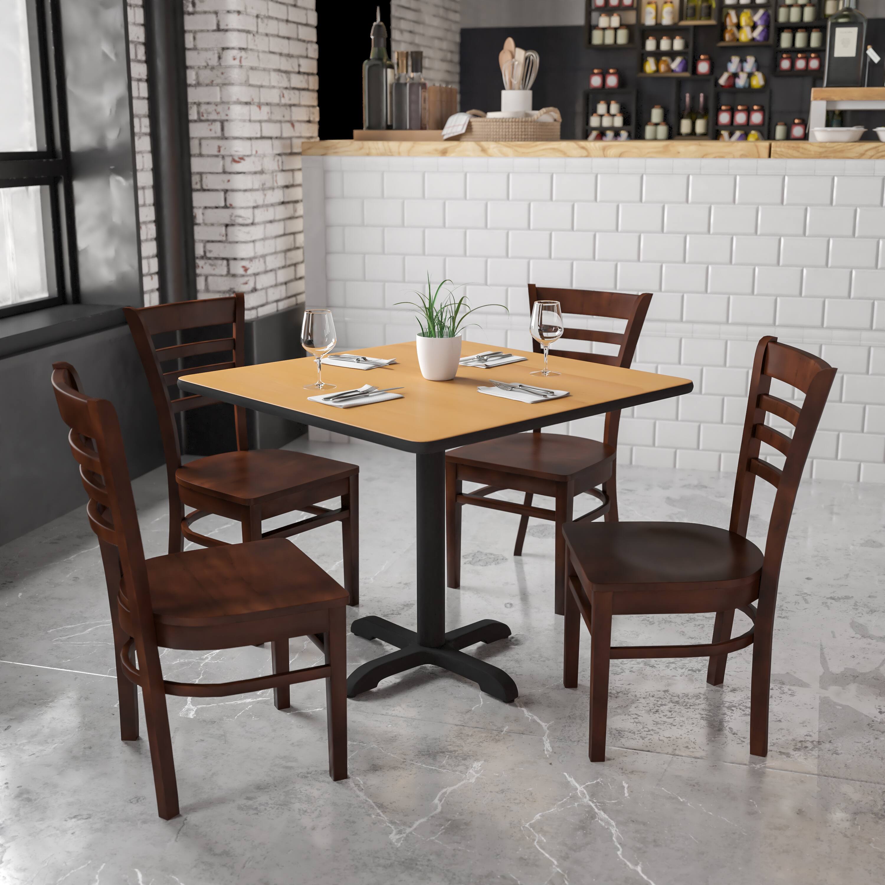 Alt View 1. Emma + Oliver - Ladder Back Wooden Restaurant Dining Chair - Walnut Wood Seat/Walnut Wood Frame.