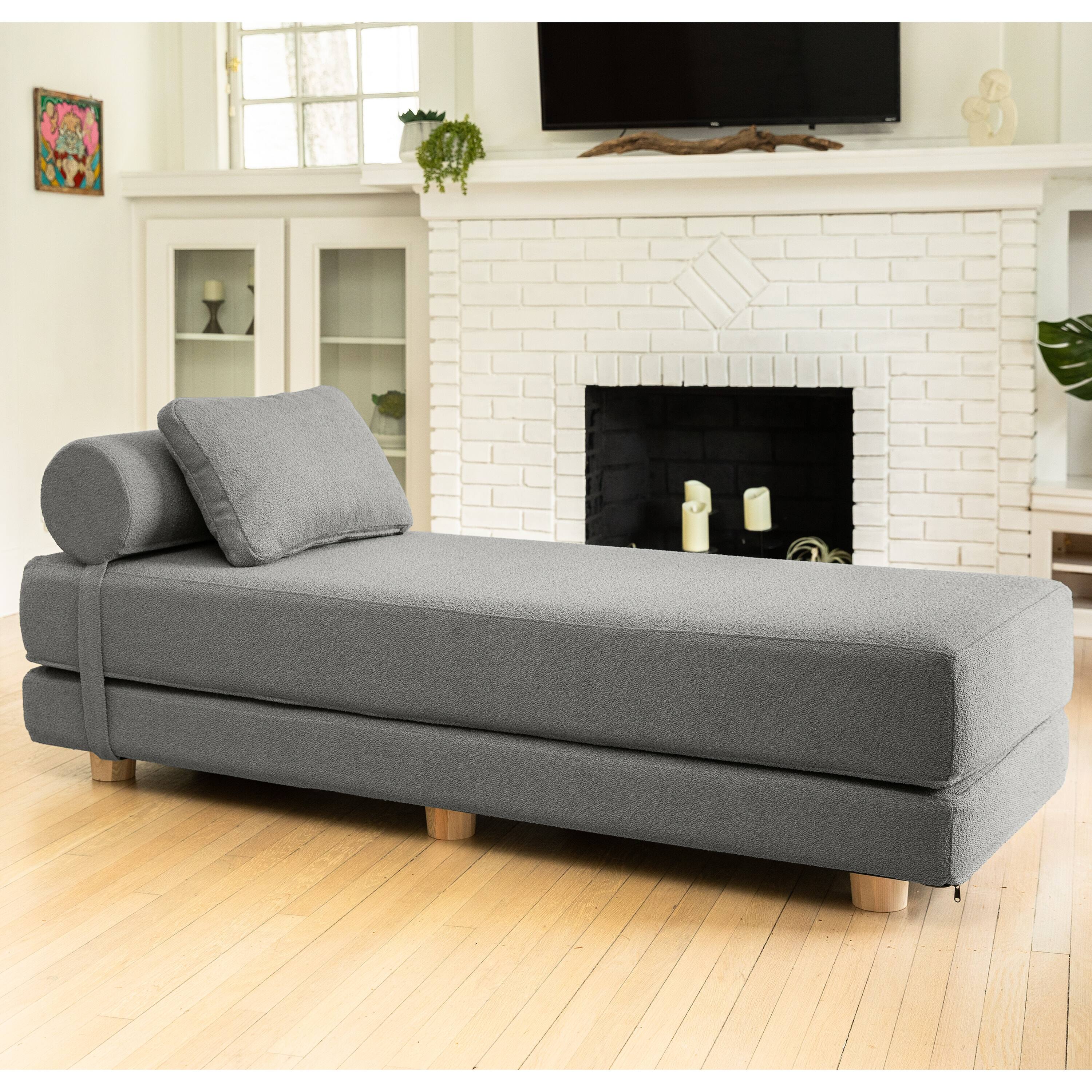 Angle. Jaxx - Jaxx Avida Daybed Fold Out Queen Sleeper, Premium Boucle: Dark Grey - Dark Grey.