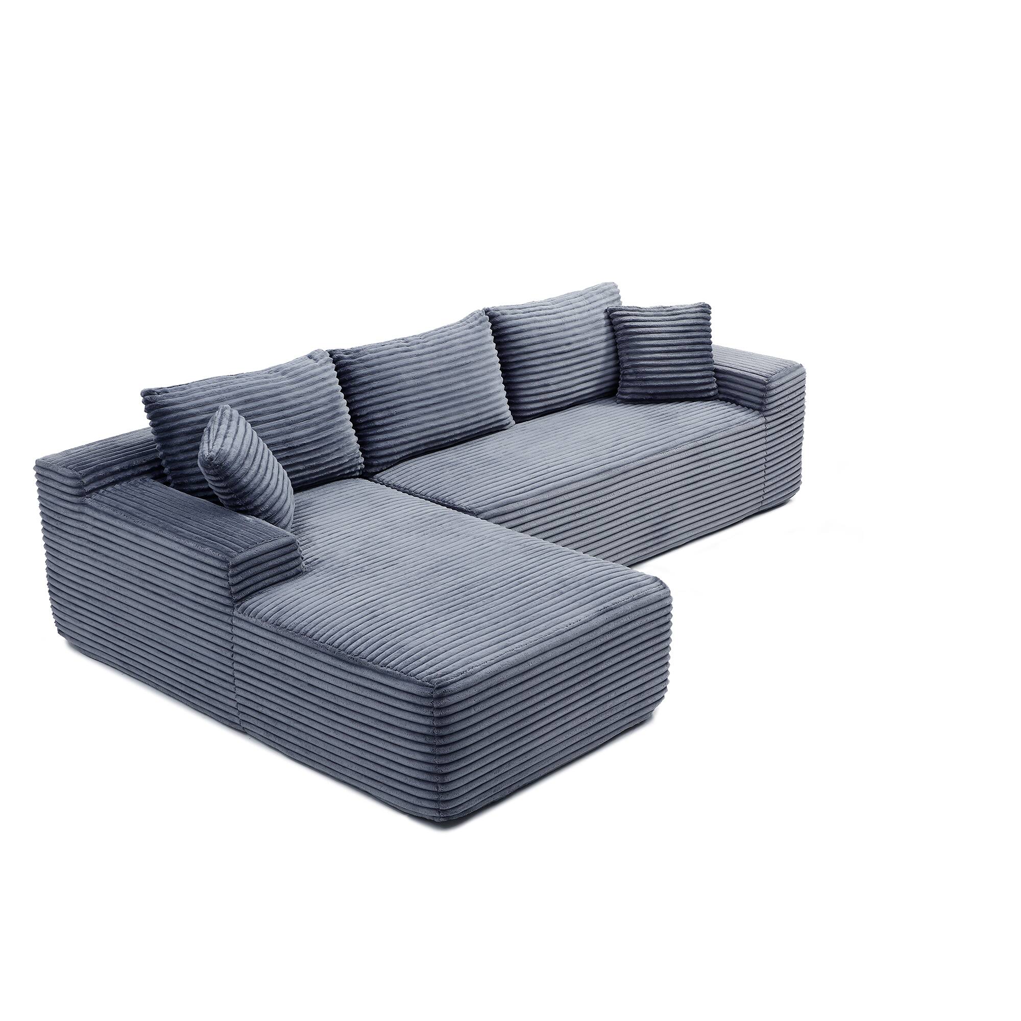 Angle. Whisen - Modular L-Shaped Sectional Compressed Sofa with Soft Corduroy and Deep Seats,No Assembly Required-Gray - Gray.