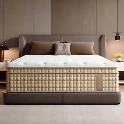 Front. Ecooso - 14" Queen Hybrid Mattress, Firm, 7-Zone Support, Extra Lumbar & Shoulder Support, Bed in a Box - Beige+White.