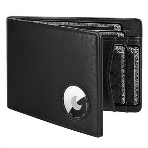 Vulpecula Spade - Mens Wallet with AirTag Holder, Bifold Full Grain Leather AirTag Wallet with ID Window RFID Blocking Gift Box for Men - Napa Black