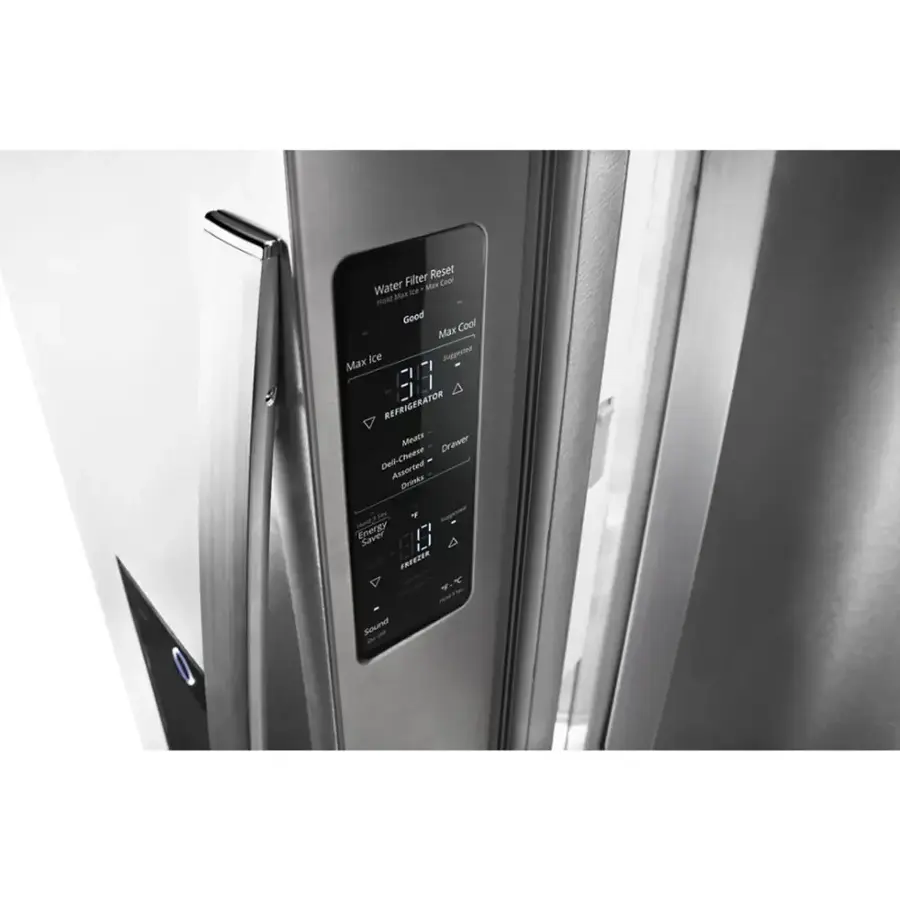 The text on the image reads: "Filter Reset Water Ice Cool Good Cool Mx Ice Mx 97 REFRIGERATOR Mea Drawer Dell-Cheese Del Assorted Dronks Energy 19v FREEZER Sound."