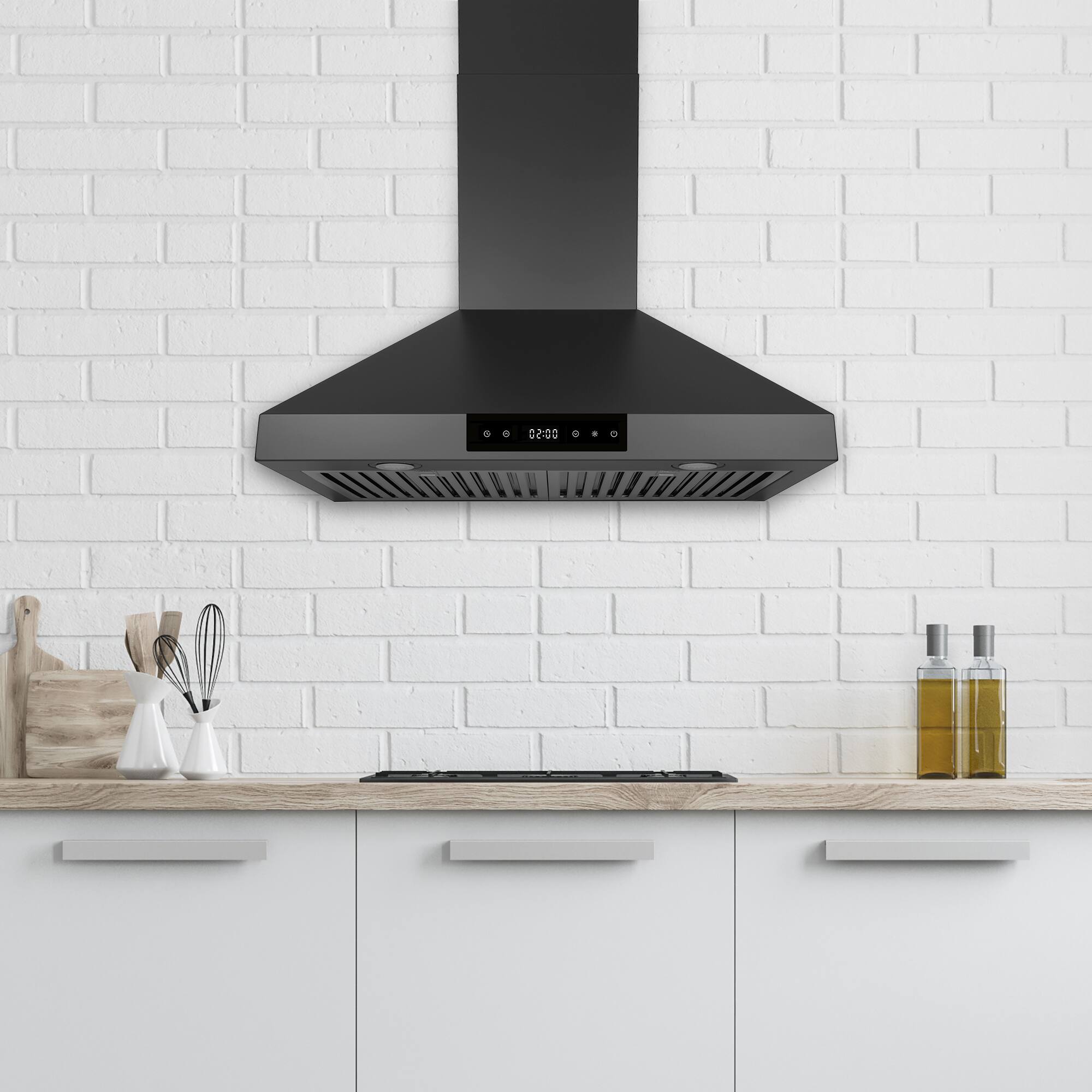 Angle. Hauslane - Hauslane Range Hood Wall Mount 30" Ducted or Ductless Kitchen Vent Hood - WM538 - Matte Black.