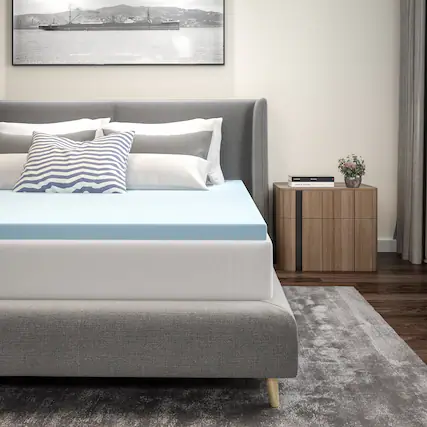 Front. Emma + Oliver - 2 Inch Gel Infused Cool Touch CertiPUR-US Certified Memory Foam Topper - Blue.