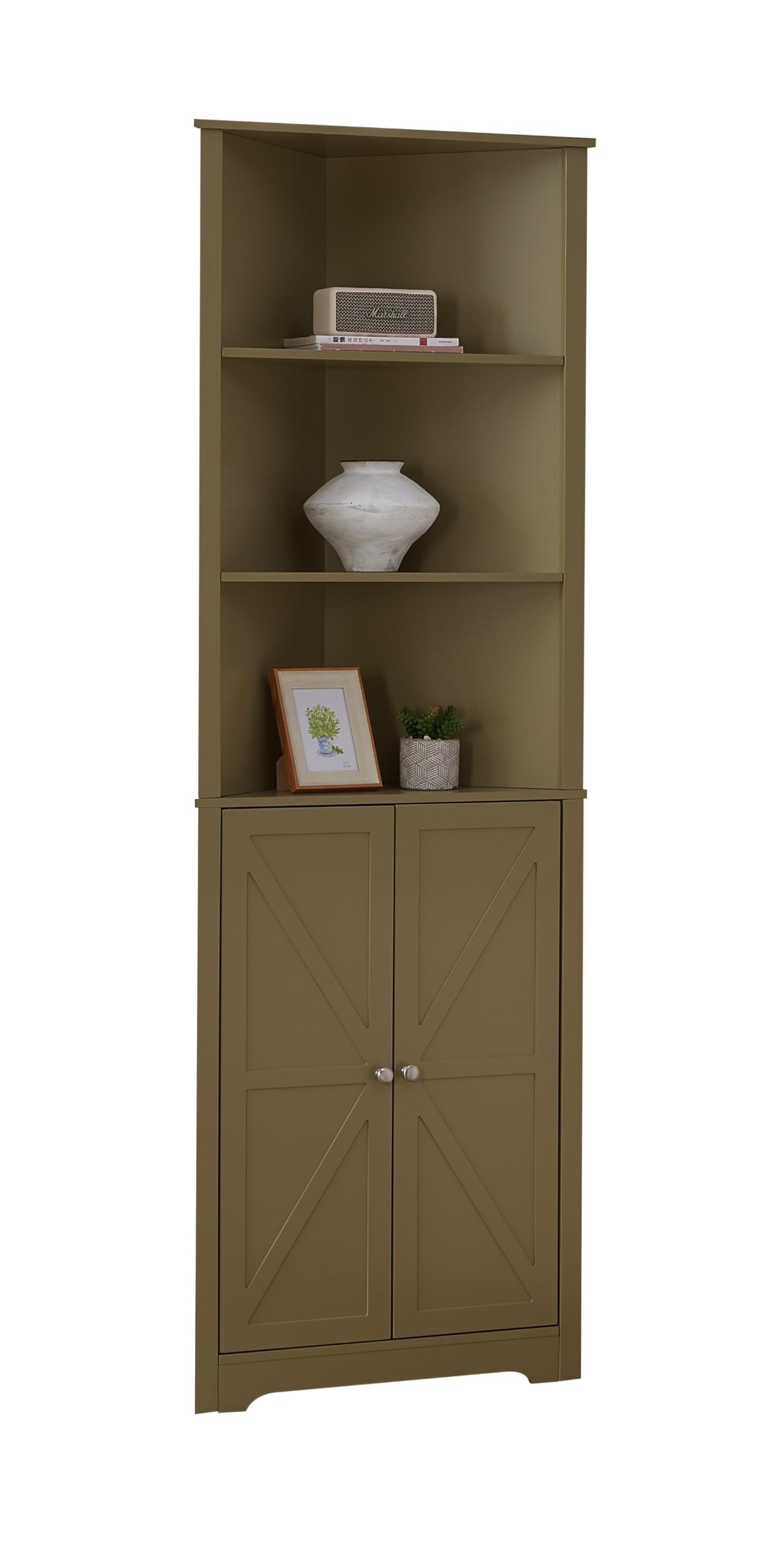 Angle. Kings Brand Furniture - Kings Brand Furniture Tall Wooden Corner Cabinet - Lemon pepper.