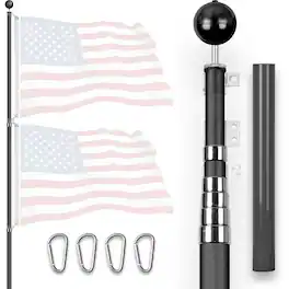 G128 - 25 ft Telescoping Aluminum Flagpole, In-Ground Heavy-Duty Telescopic Pole - Black