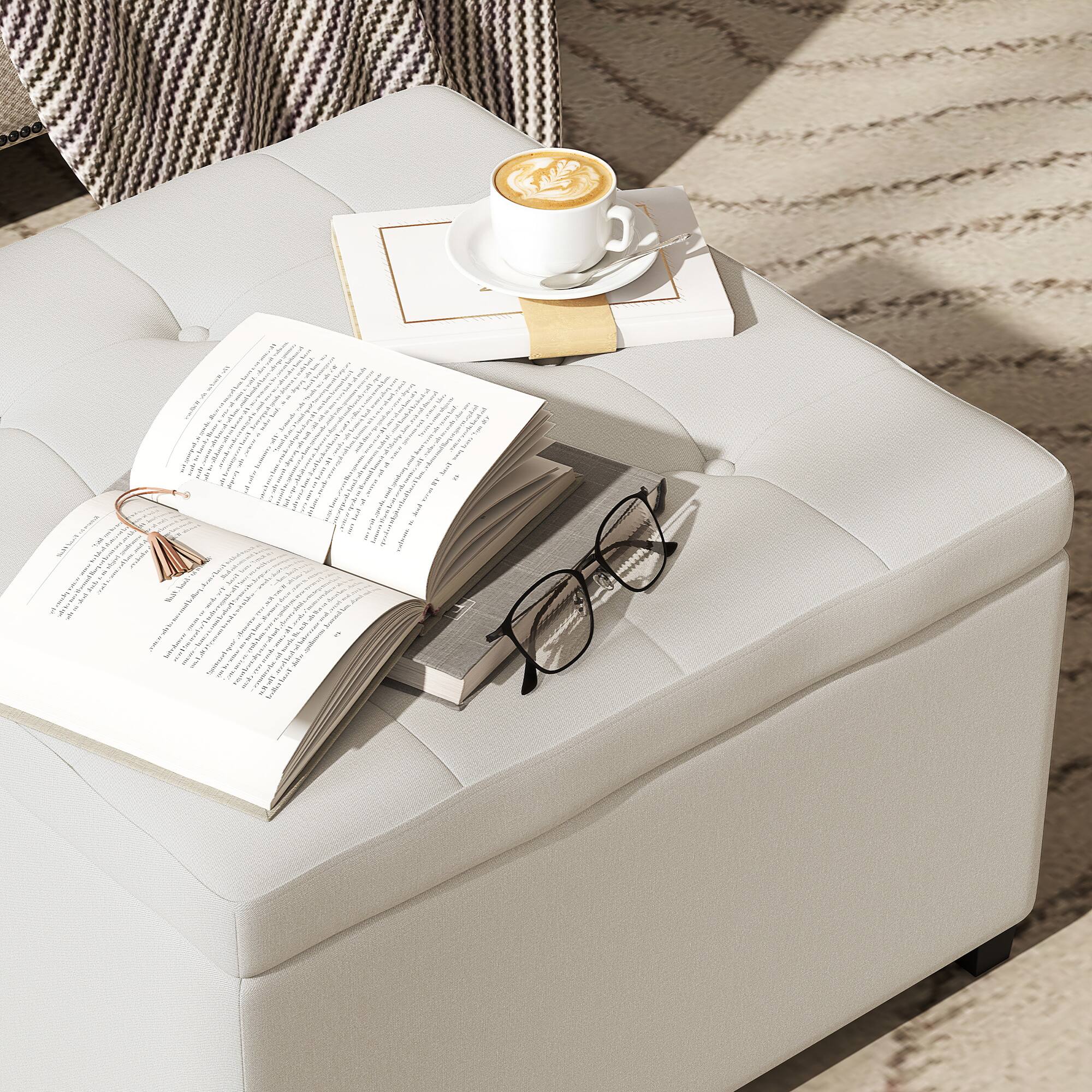Alt View 8. Homcom - Storage Ottoman Bench, Button Tufted Ottoman with Flip Top for Living Room - Beige.