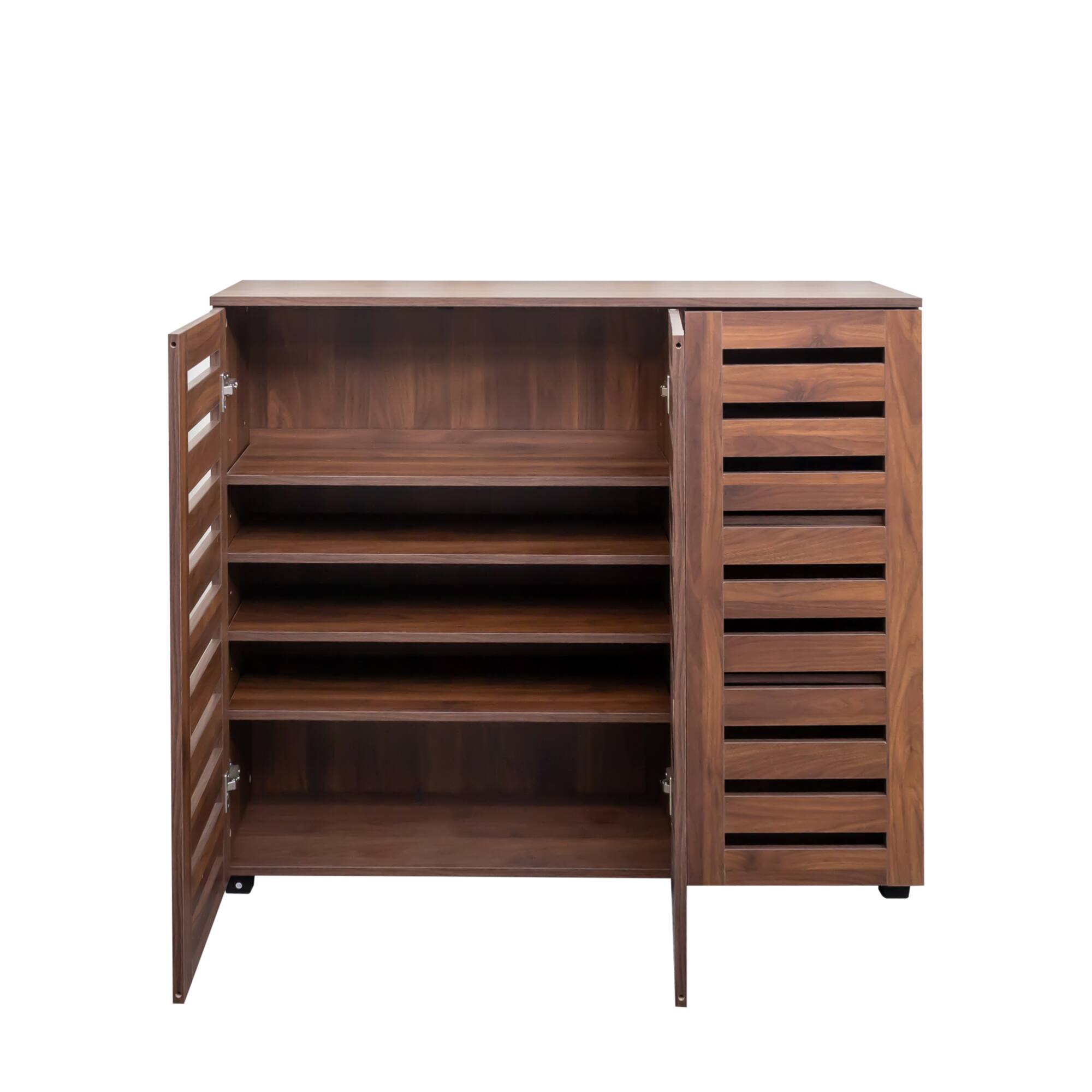 Alt View 8. GOODSILO - 5-Tier Adjustable Shoe Storage Cabinet with Louvered Doors for Entryway Hallway Bedroom Closet Living Room - Walnut.