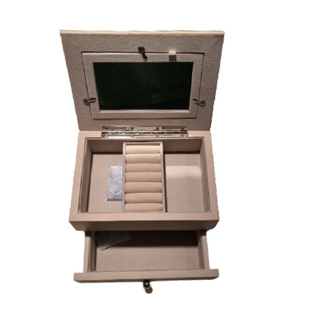 Angle. Jiallo - Elegance Jewelry Box Beige MDF w/Copper Finish Floral Cover - Gold, Beige.