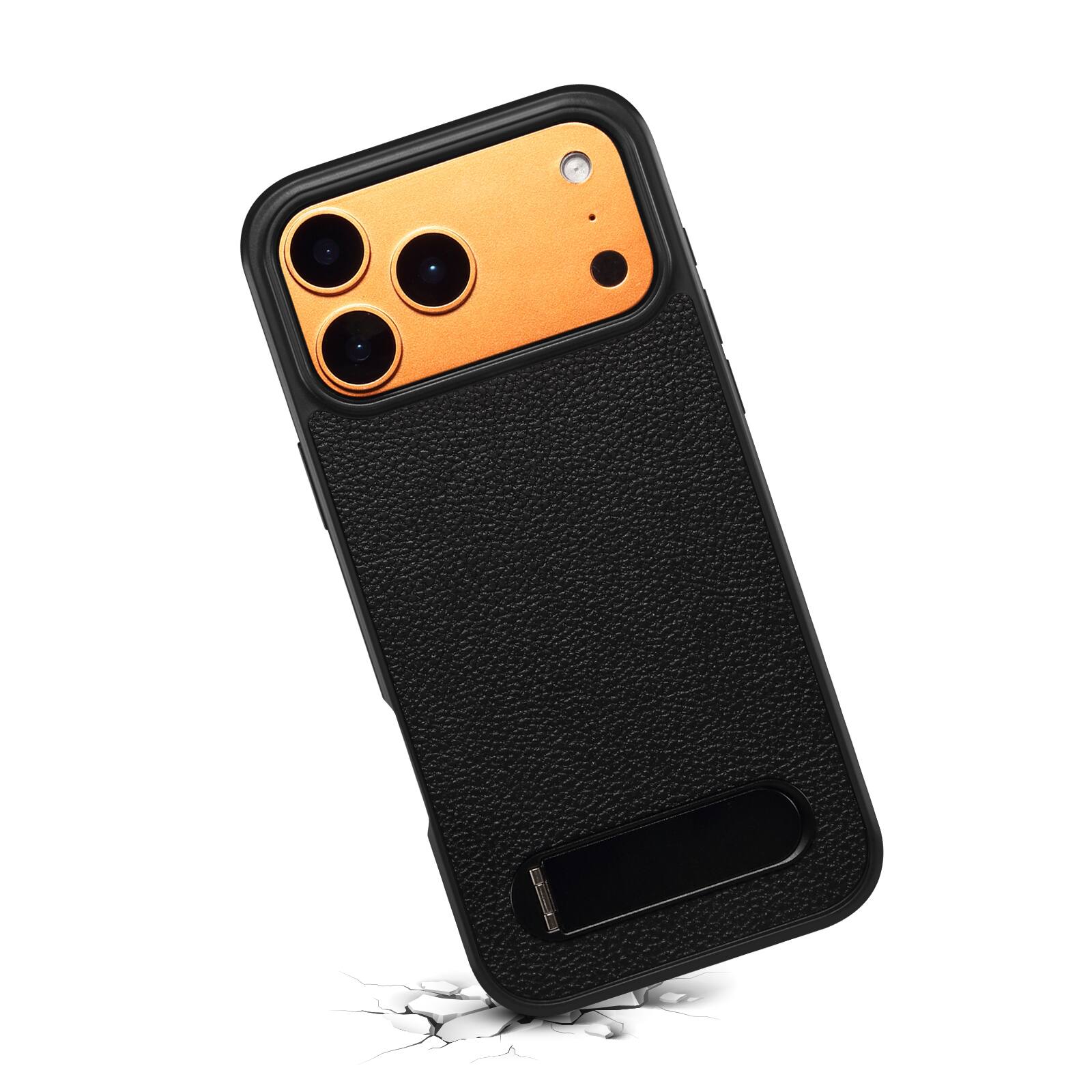 Alt View 3. Dteck - for Apple iPhone 17 Pro Max Magnetic Case with Built-in Hidden Kickstand,Lychee Texture Shockproof Protective Cover - Black.