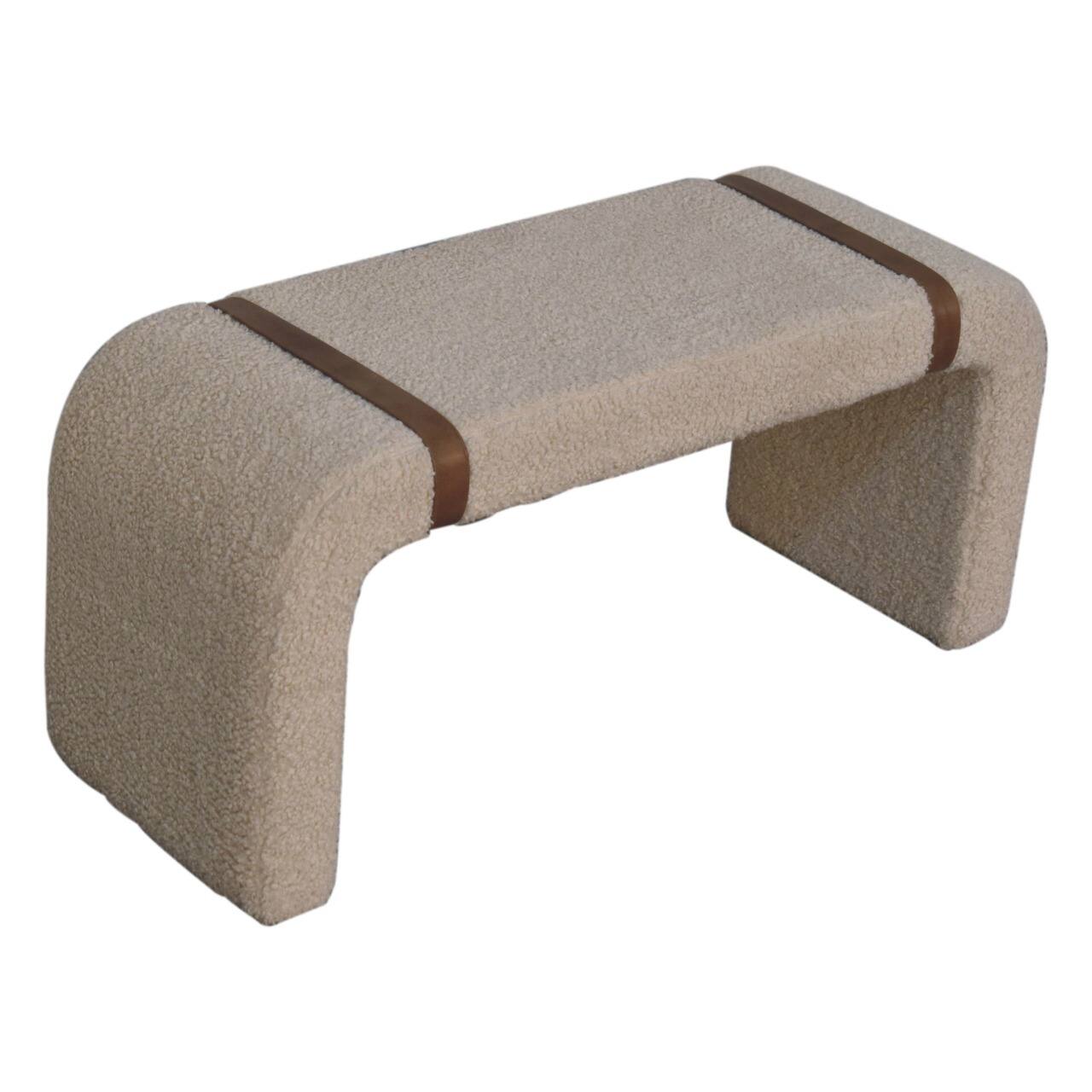 Back. Artisan Furniture - Artisan Furniture Solid Wood Boucle Leather Strap Bench - Cream.