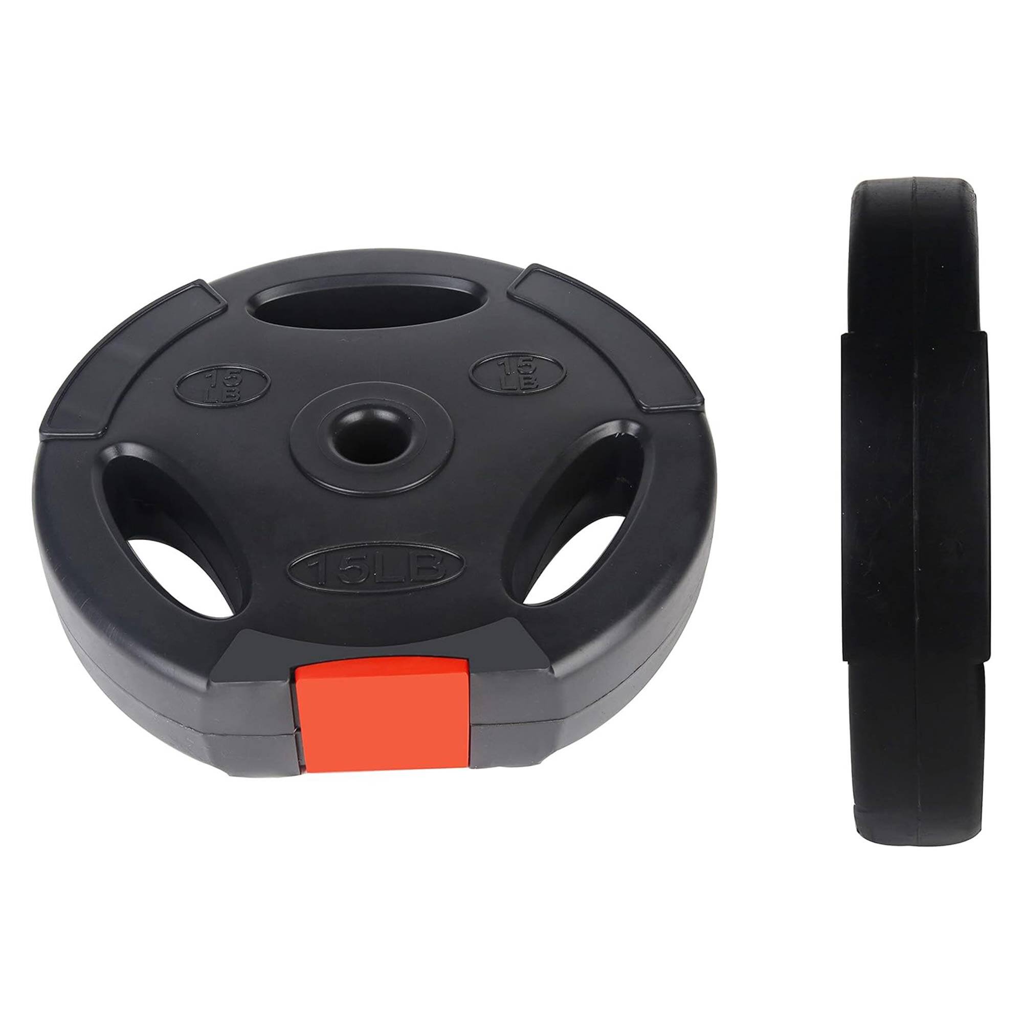 Alt View 3. Signature Fitness - Signature Fitness Standard 15 Pound Coded Olympic Weight Plate, Black (Set of 2) - Black.