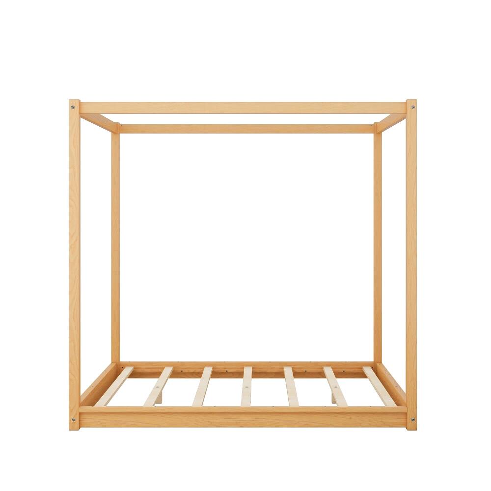 Alt View 8. Loheer - Loheer Queen Canopy Bed Natural Wood Platform Bed Frame - Natural.