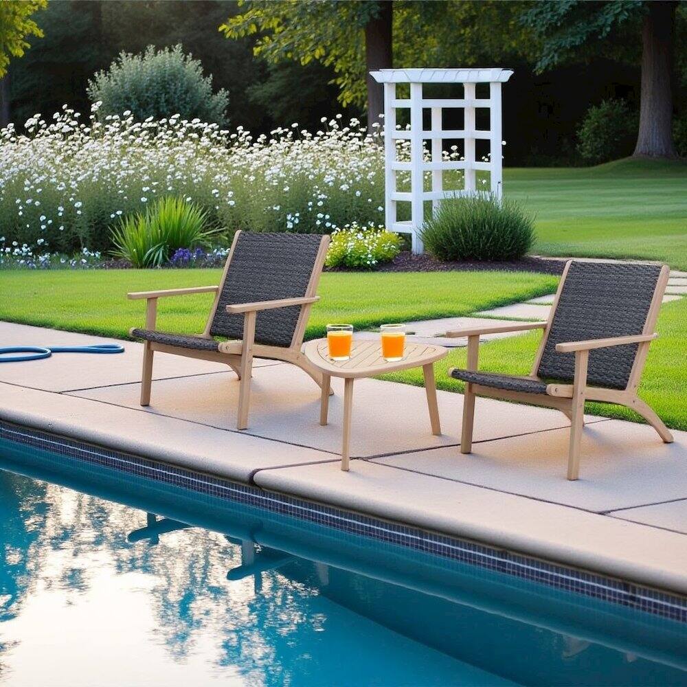 Left. Outdoor Escape - Solid Wood Patio End Table in Beige, Small Outdoor Table for Patios - Beige.