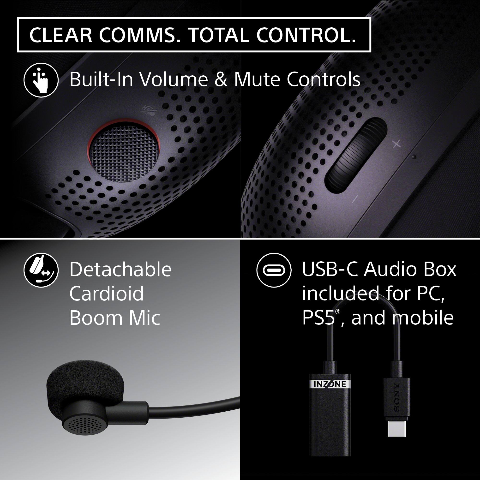 CLEAR COMMS. TOTAL CONTROL.

- Built-In Volume & Mute Controls
- Detachable Cardioid Boom Mic
- USB-C Audio Box included for PC, PS5®, and mobile