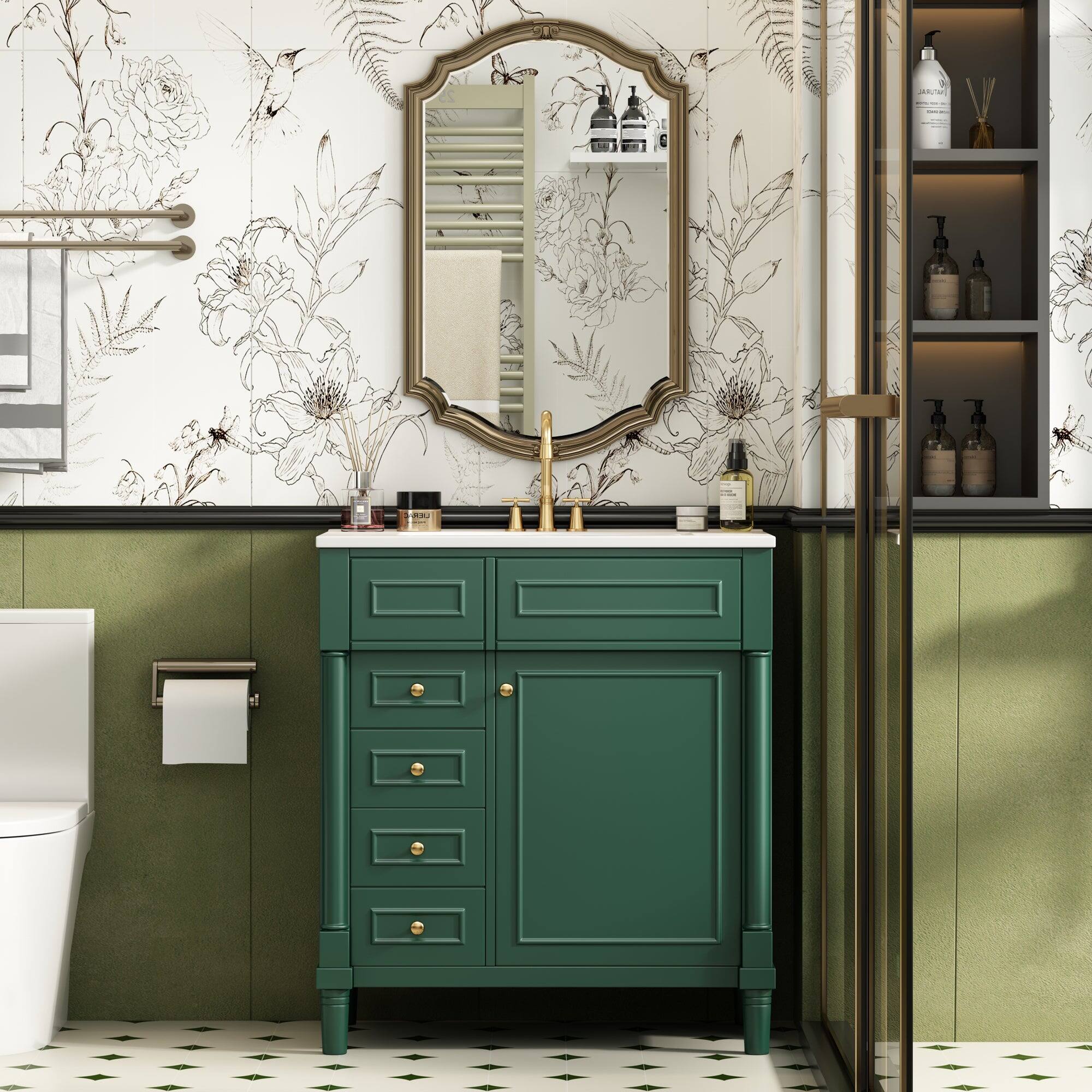 Alt View 5. Boyel Living - 30 Inch Freestanding Bathroom Vanity with Sink 2 Drawers and Soft Close Door Green - Green.