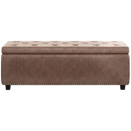 Front. Simpli Home - Hamilton Storage Ottoman - Distressed Umber Brown.