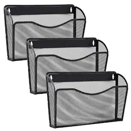 Dapper Styles - Wall File Organizer Mesh Hanging Metal Vertical Mounted Holder For Officehome - black-3pack